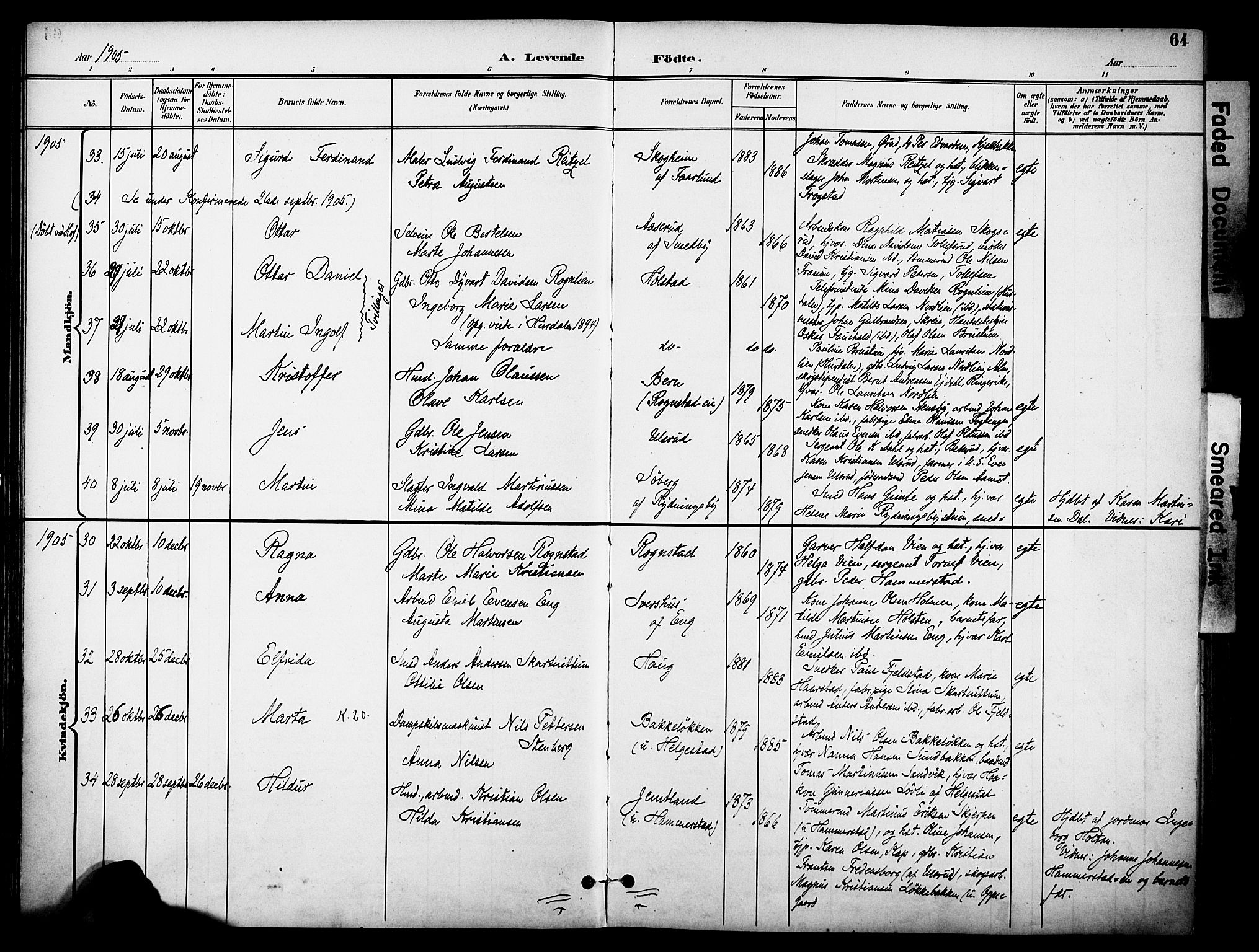 Østre Toten prestekontor, SAH/PREST-104/H/Ha/Haa/L0009: Parish register (official) no. 9, 1897-1913, p. 64