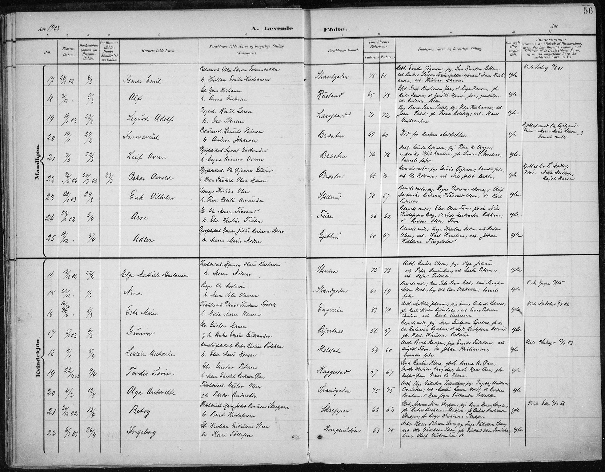 Modum kirkebøker, AV/SAKO-A-234/F/Fa/L0013: Parish register (official) no. 13, 1899-1907, p. 56