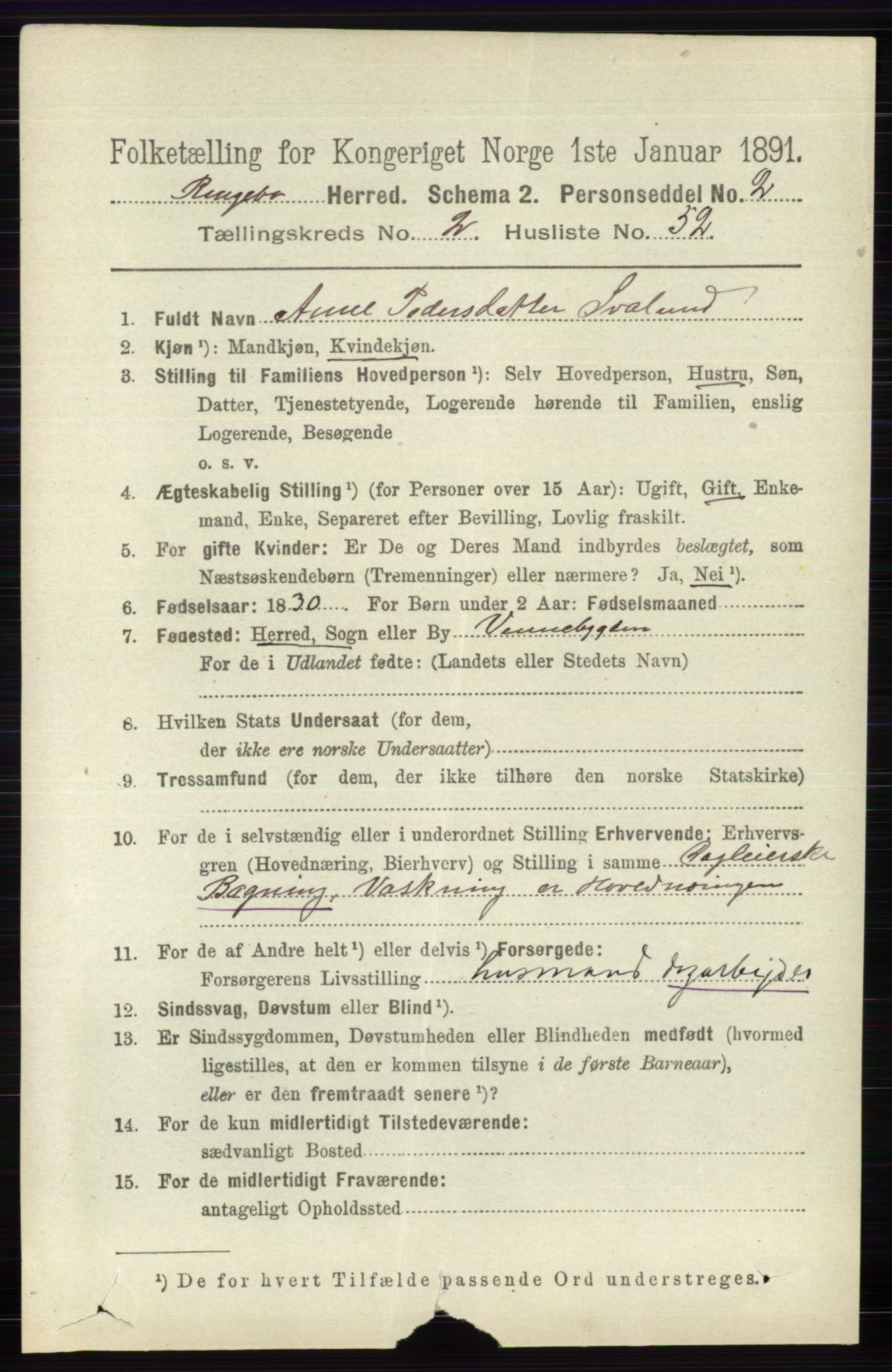 RA, 1891 census for 0520 Ringebu, 1891, p. 623