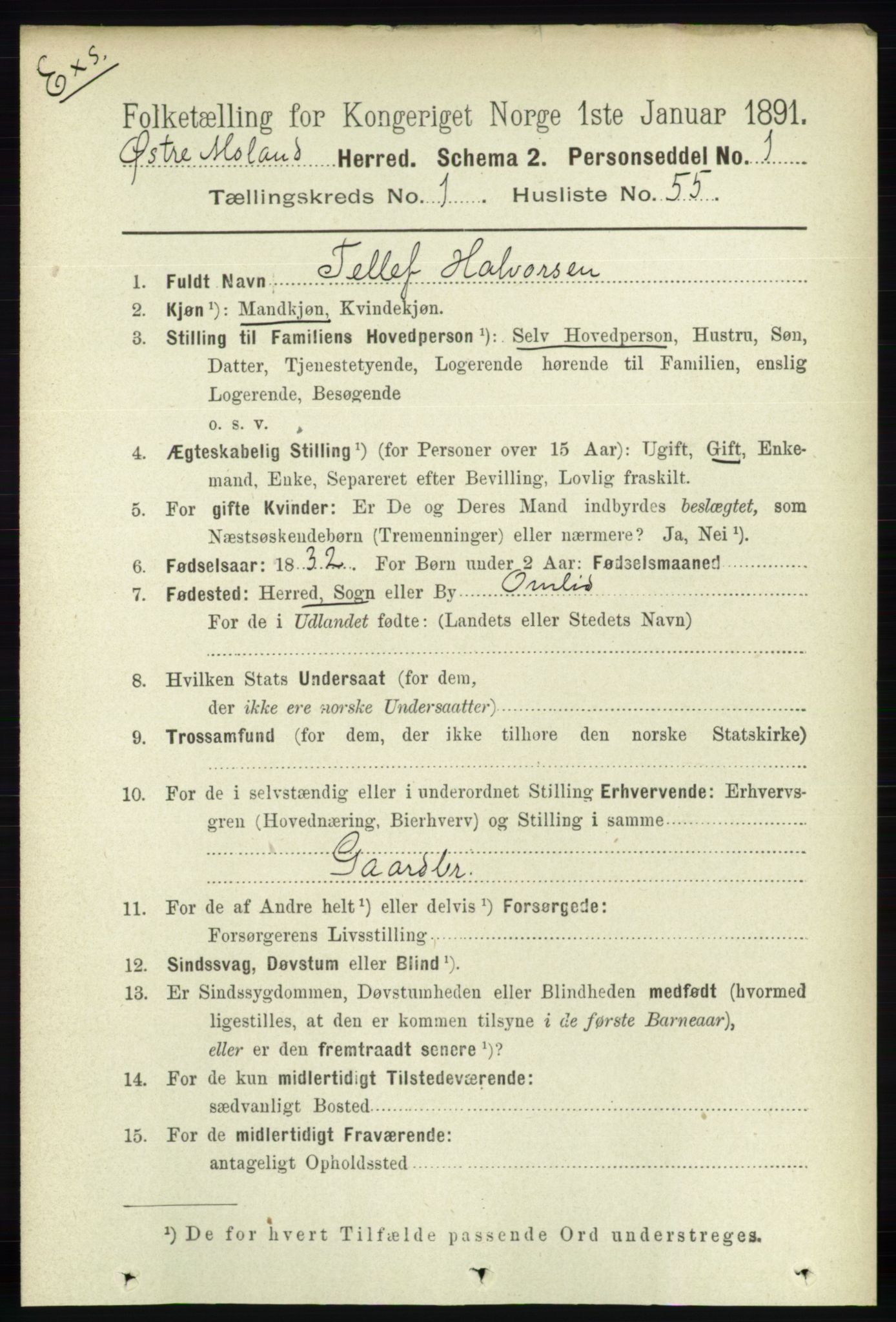 RA, Census 1891 for Nedenes amt: Gjenparter av personsedler for beslektede ektefeller, menn, 1891, p. 469