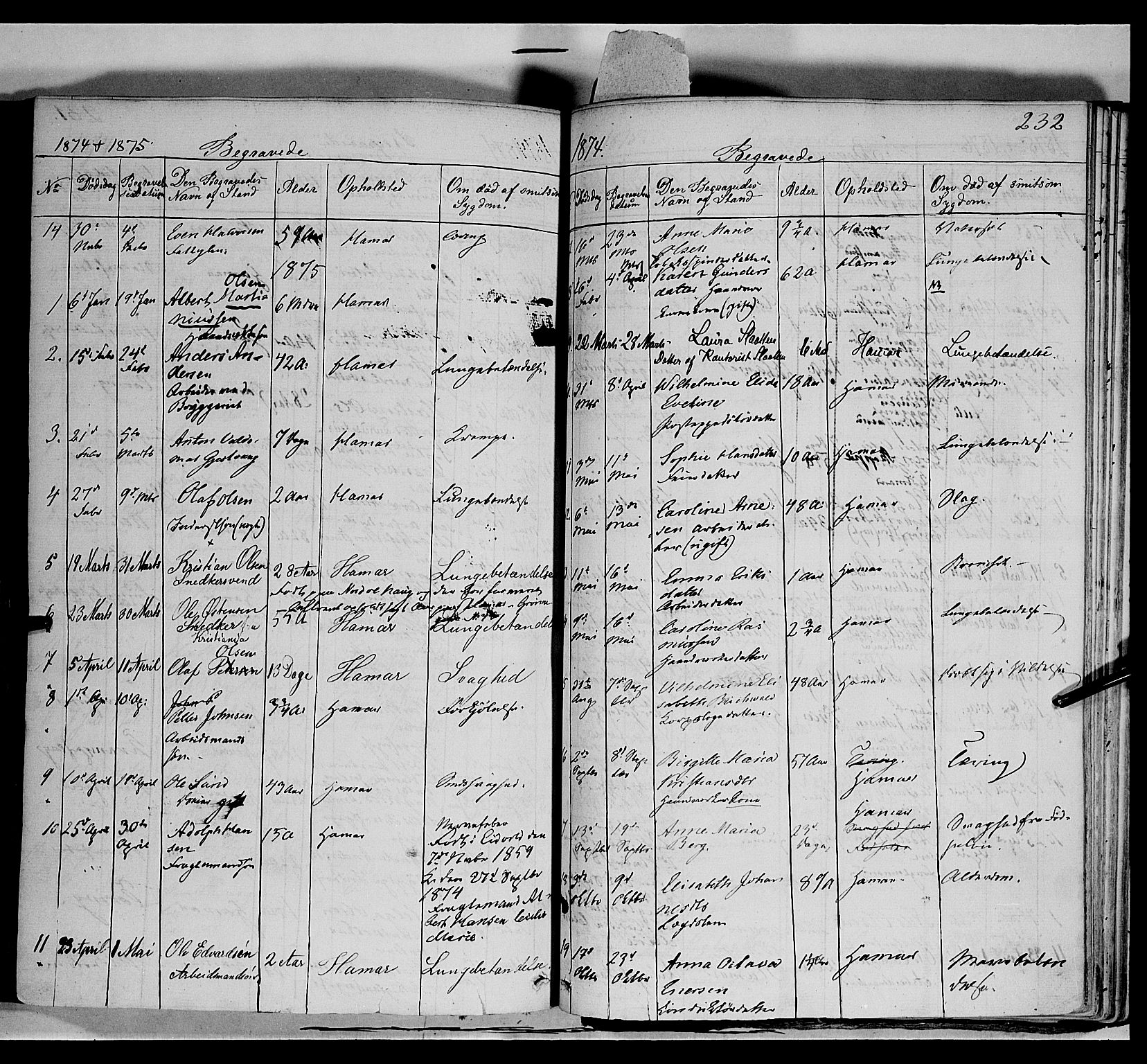Vang prestekontor, Hedmark, SAH/PREST-008/H/Ha/Haa/L0011: Parish register (official) no. 11, 1852-1877, p. 232