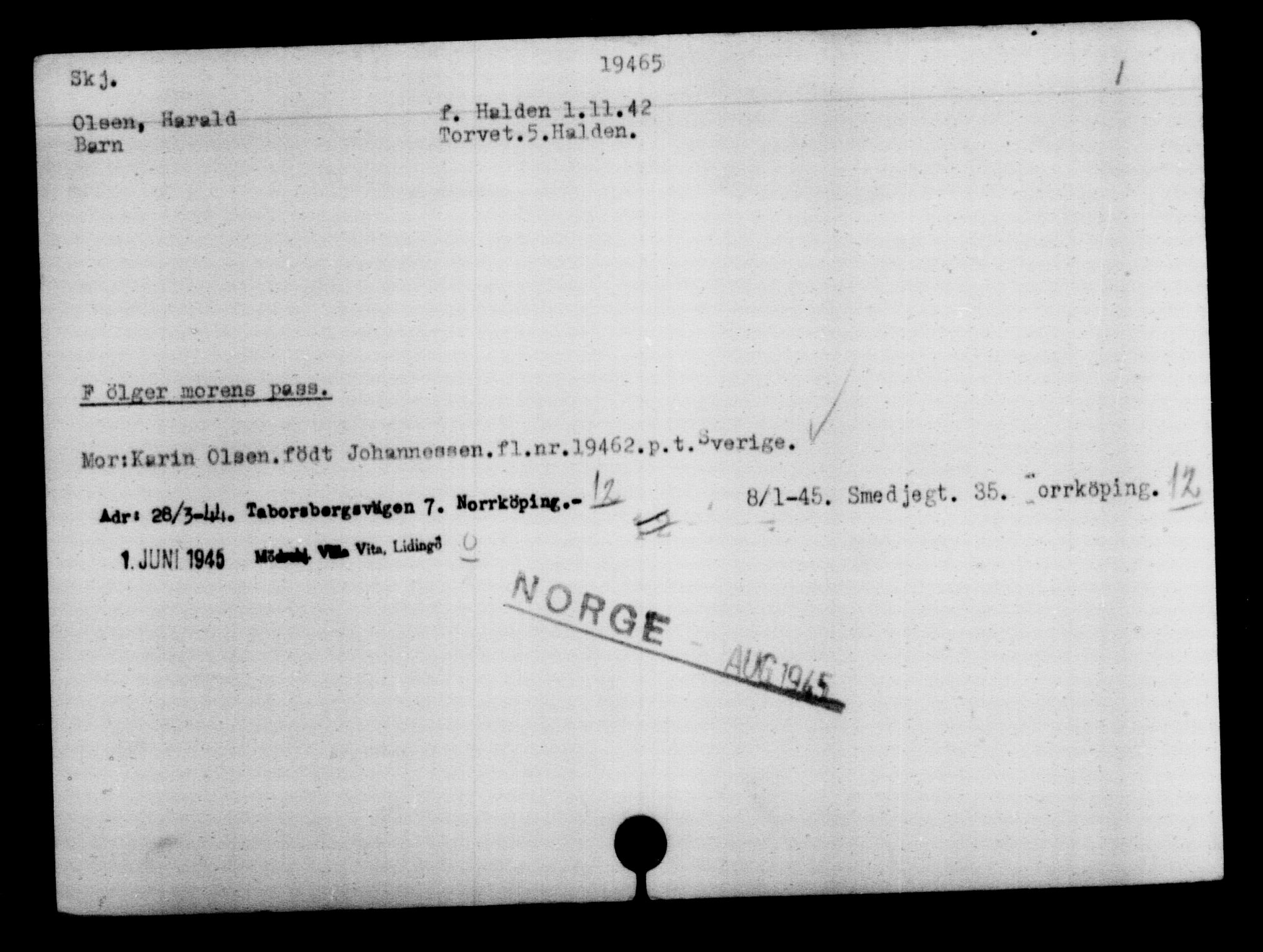 Utenriksstasjonene, Legasjonen i Stockholm, Flyktningkontoret, AV/RA-S-6753/V/Va/L0009: Kjesäterkartoteket, flyktninger med registreringsnr. 18502-22048, 1940-1945, p. 1119