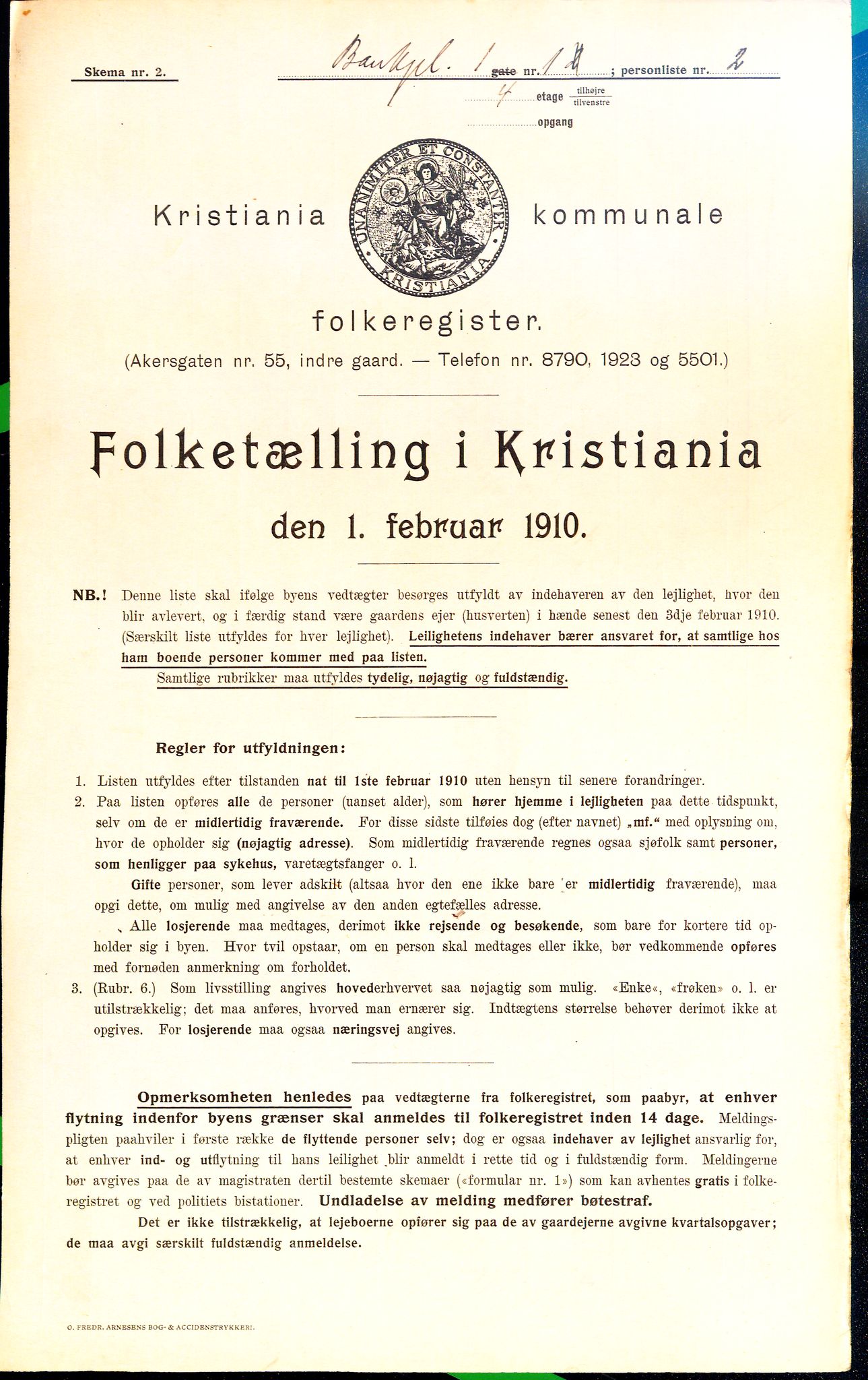 OBA, Municipal Census 1910 for Kristiania, 1910, p. 3196