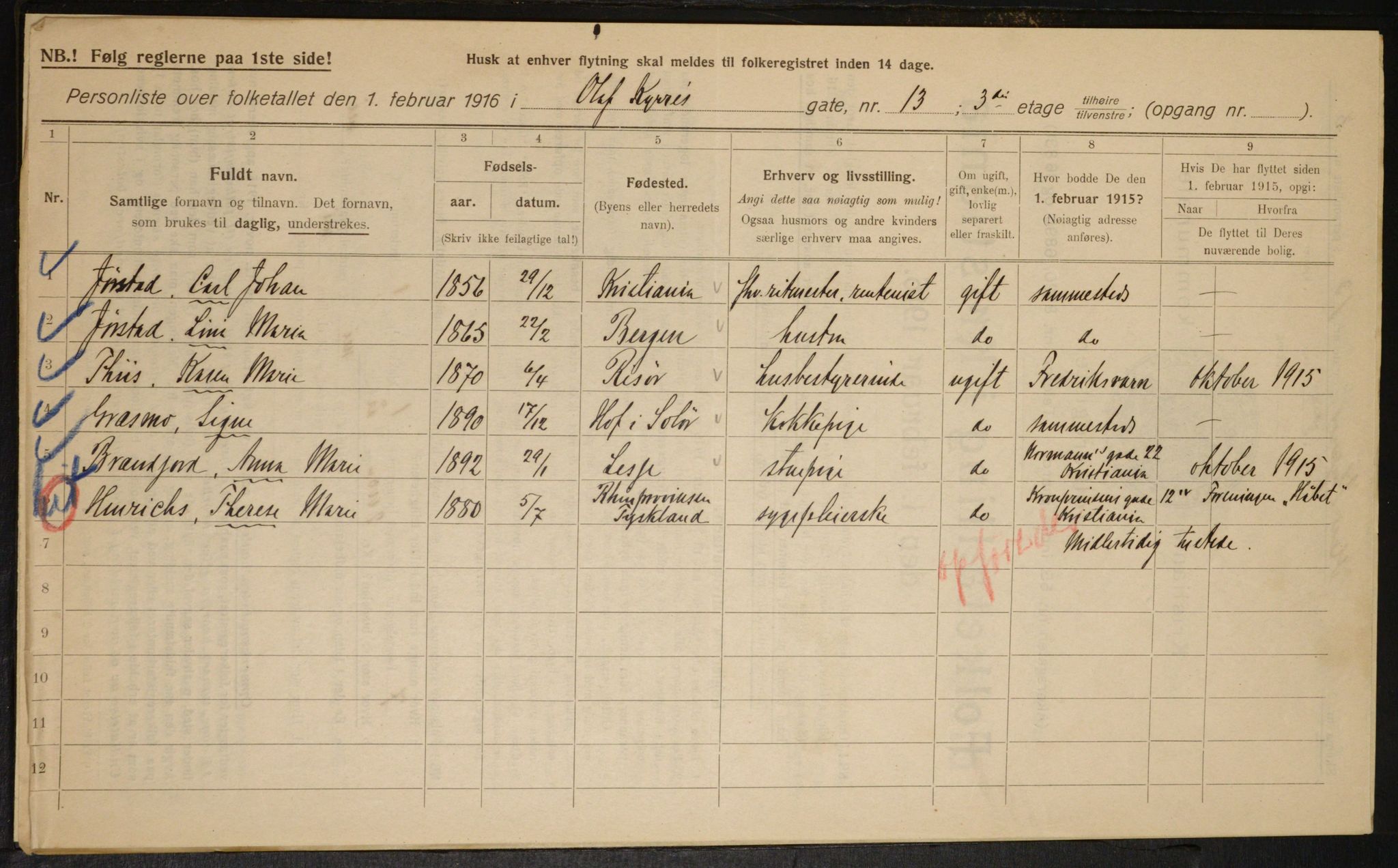 OBA, Municipal Census 1916 for Kristiania, 1916, p. 77217