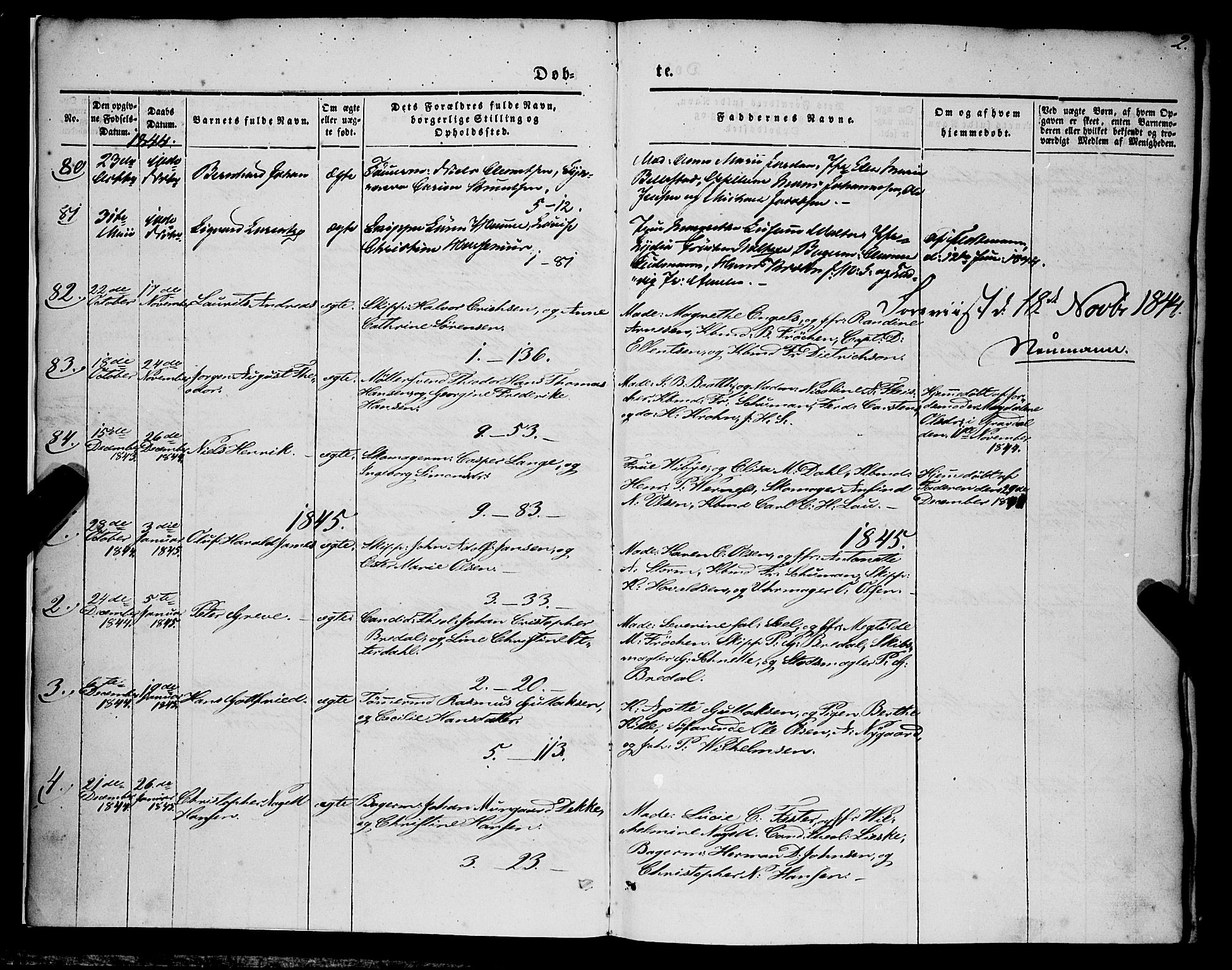 Nykirken Sokneprestembete, AV/SAB-A-77101/H/Haa/L0014: Parish register (official) no. B 1, 1844-1858, p. 2