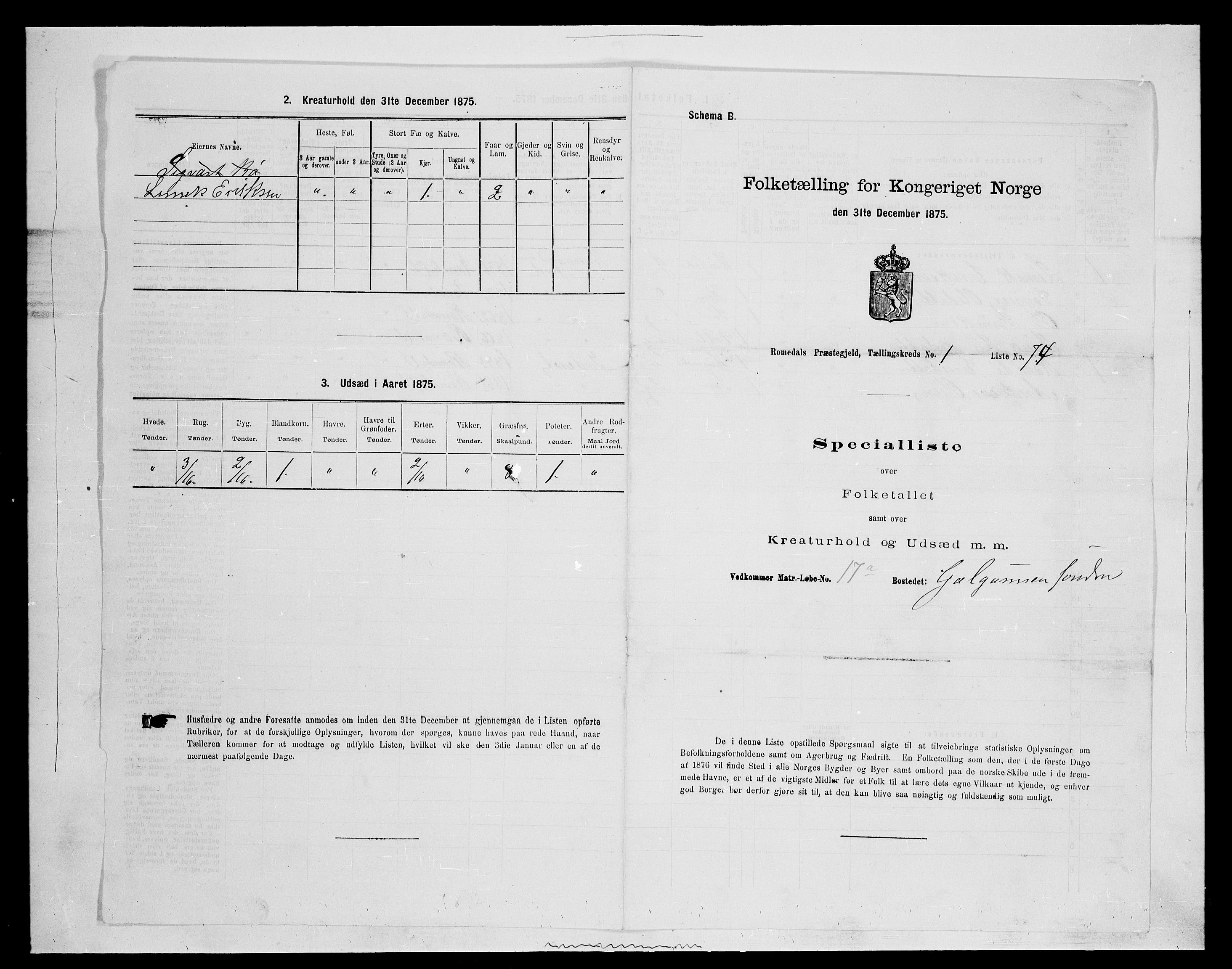 SAH, 1875 census for 0416P Romedal, 1875, p. 267