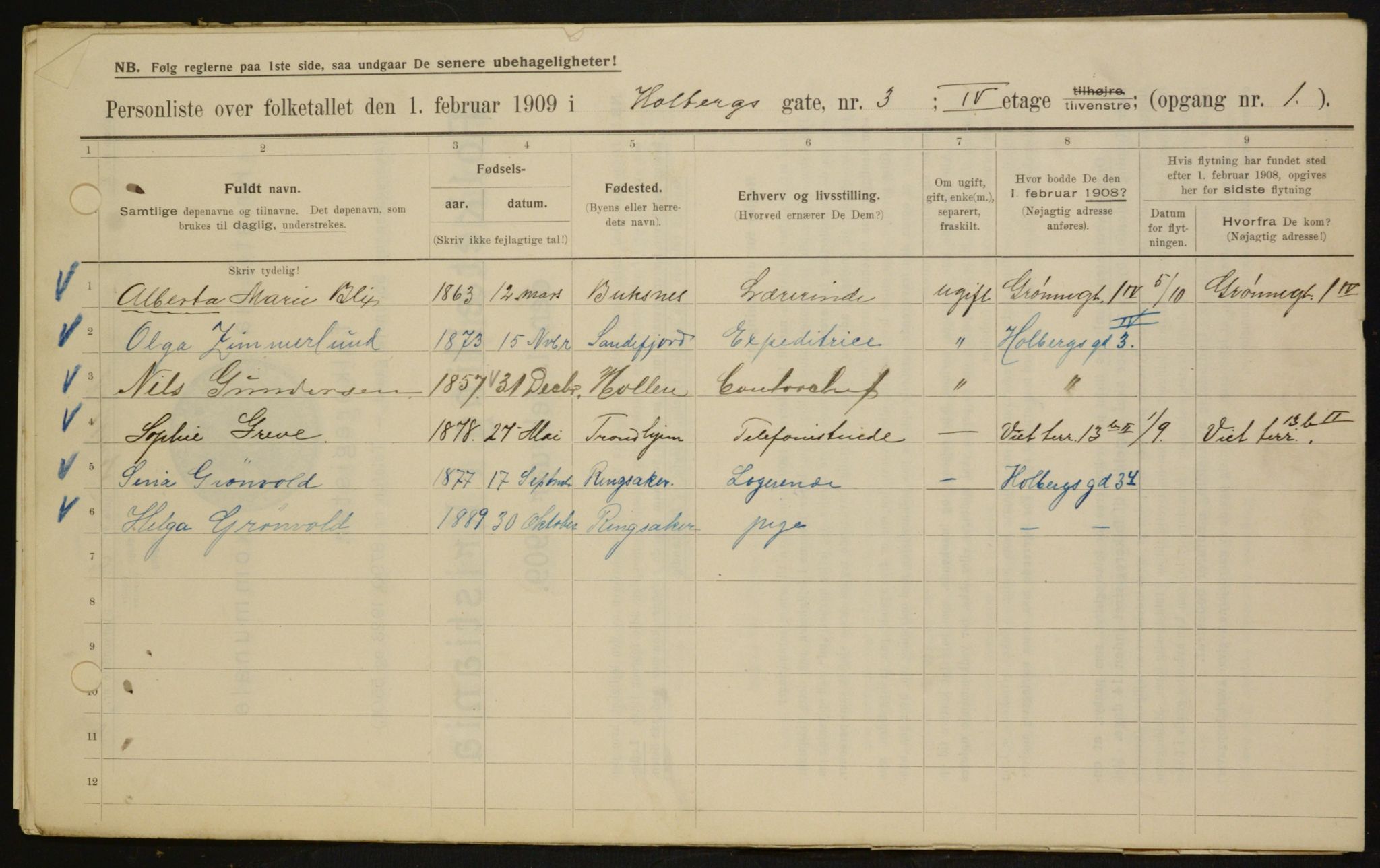 OBA, Municipal Census 1909 for Kristiania, 1909, p. 36496