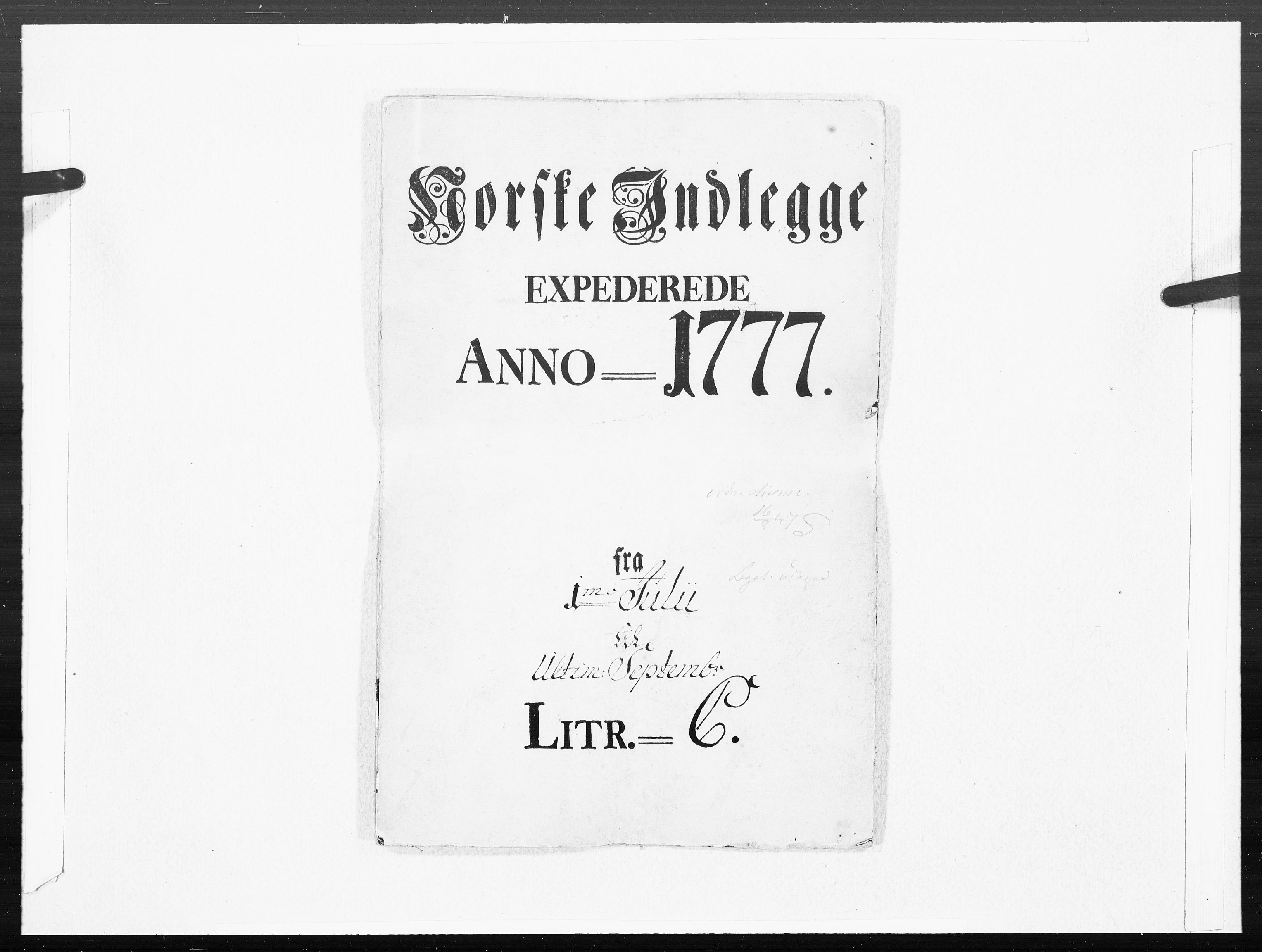 Danske Kanselli 1572-1799, AV/RA-EA-3023/F/Fc/Fcc/Fcca/L0225: Norske innlegg 1572-1799, 1777, p. 1