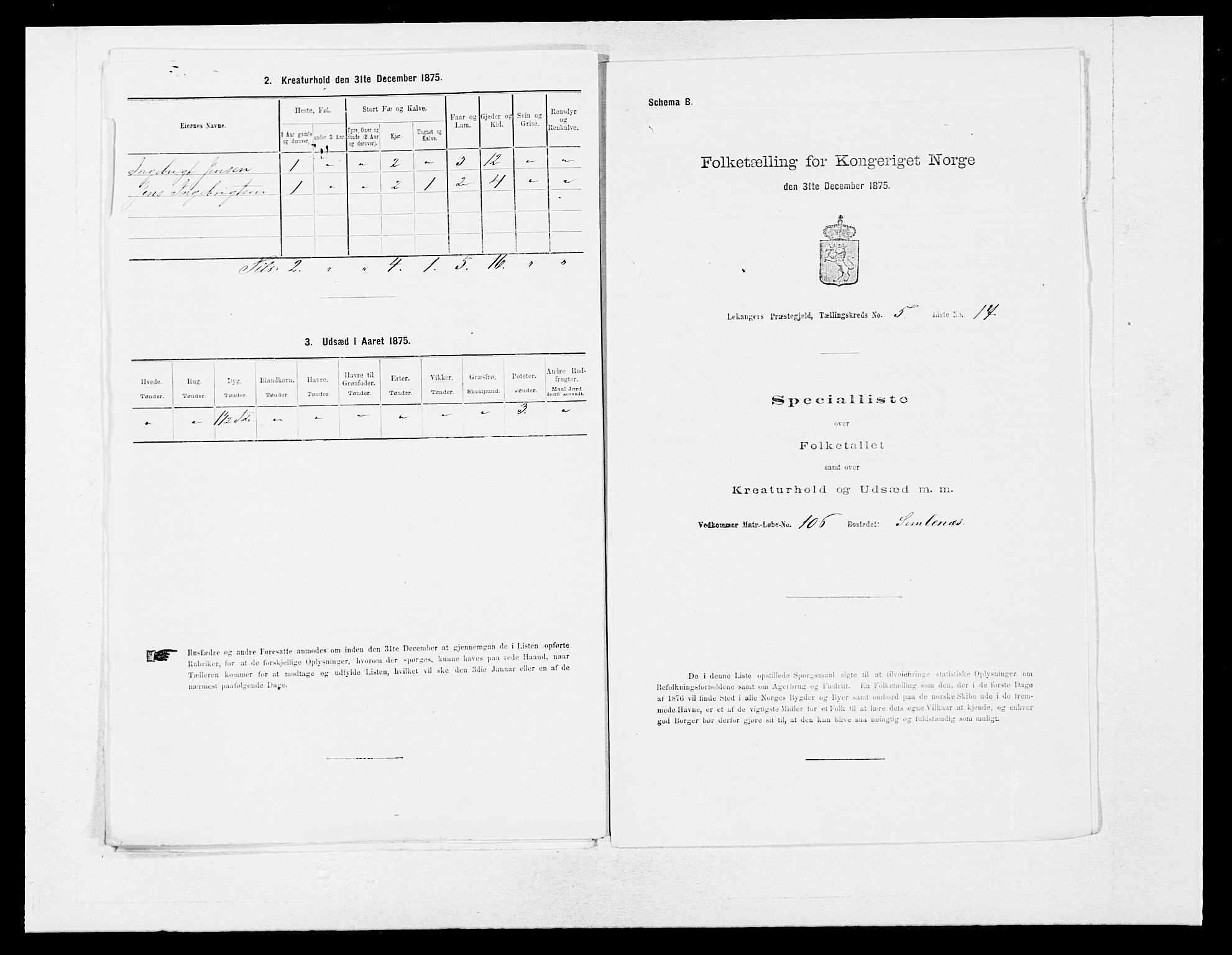 SAB, 1875 census for 1419P Leikanger, 1875, p. 440