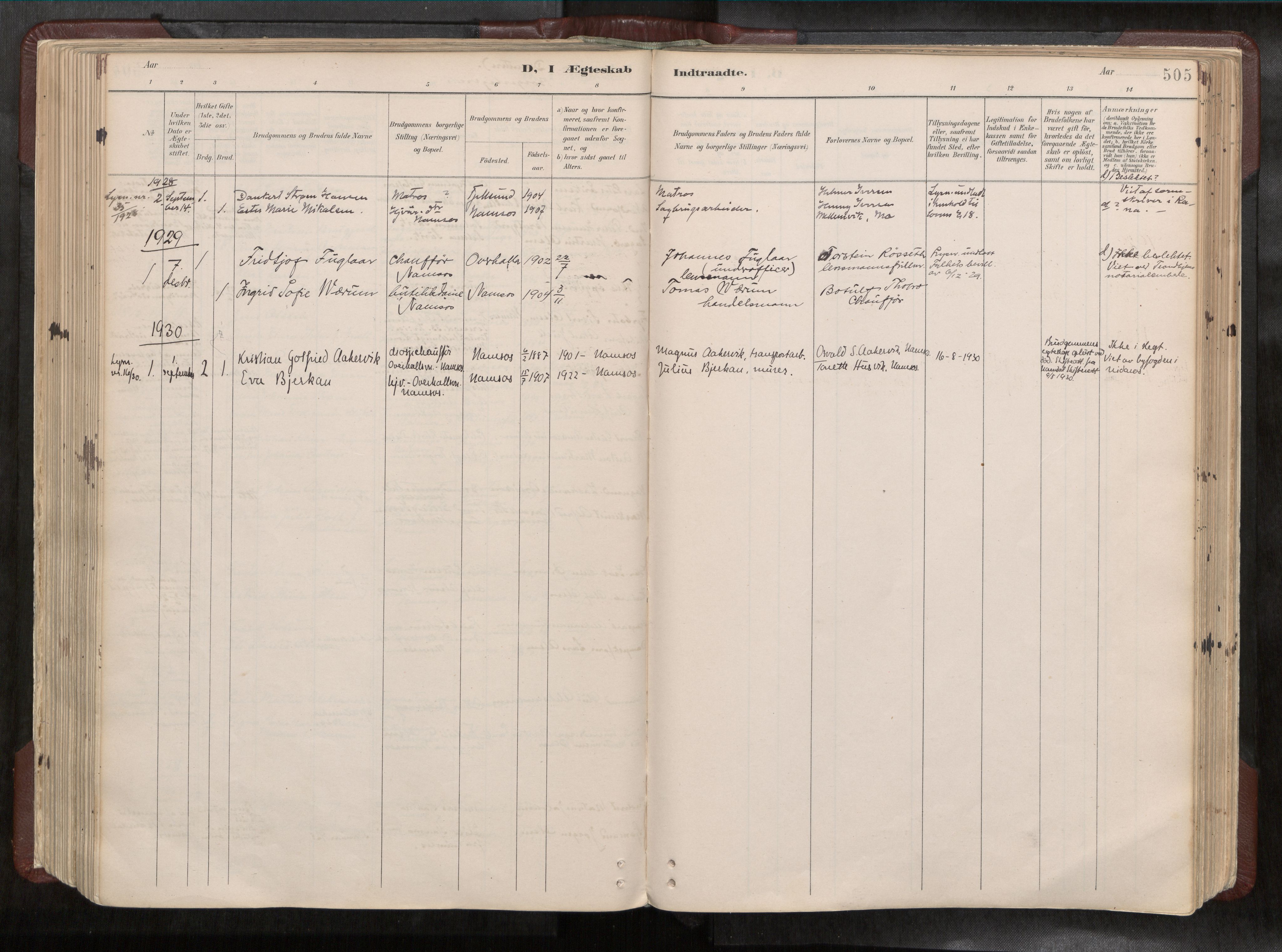 Ministerialprotokoller, klokkerbøker og fødselsregistre - Nord-Trøndelag, SAT/A-1458/768/L0579a: Parish register (official) no. 768A14, 1887-1931, p. 505