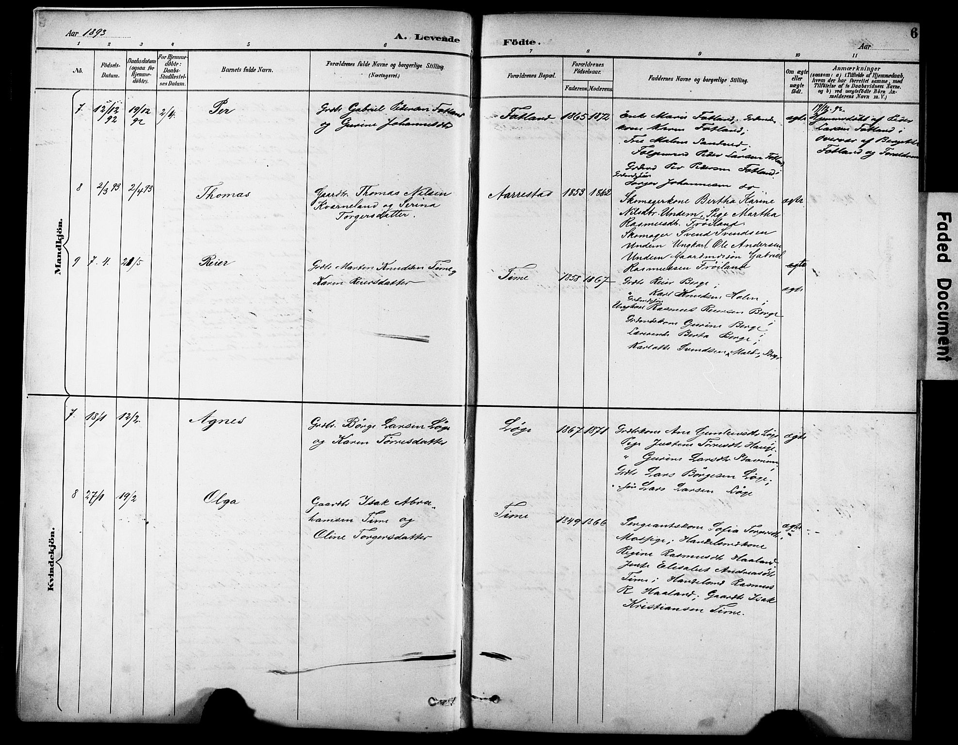 Lye sokneprestkontor, AV/SAST-A-101794/001/30BA/L0011: Parish register (official) no. A 9, 1893-1903, p. 6