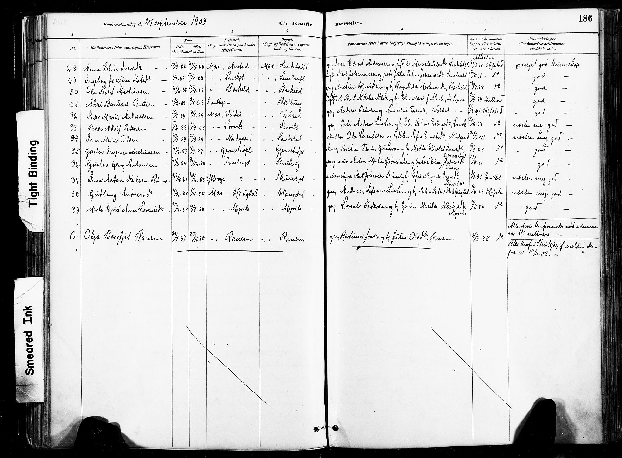 Ministerialprotokoller, klokkerbøker og fødselsregistre - Nord-Trøndelag, SAT/A-1458/735/L0351: Parish register (official) no. 735A10, 1884-1908, p. 186