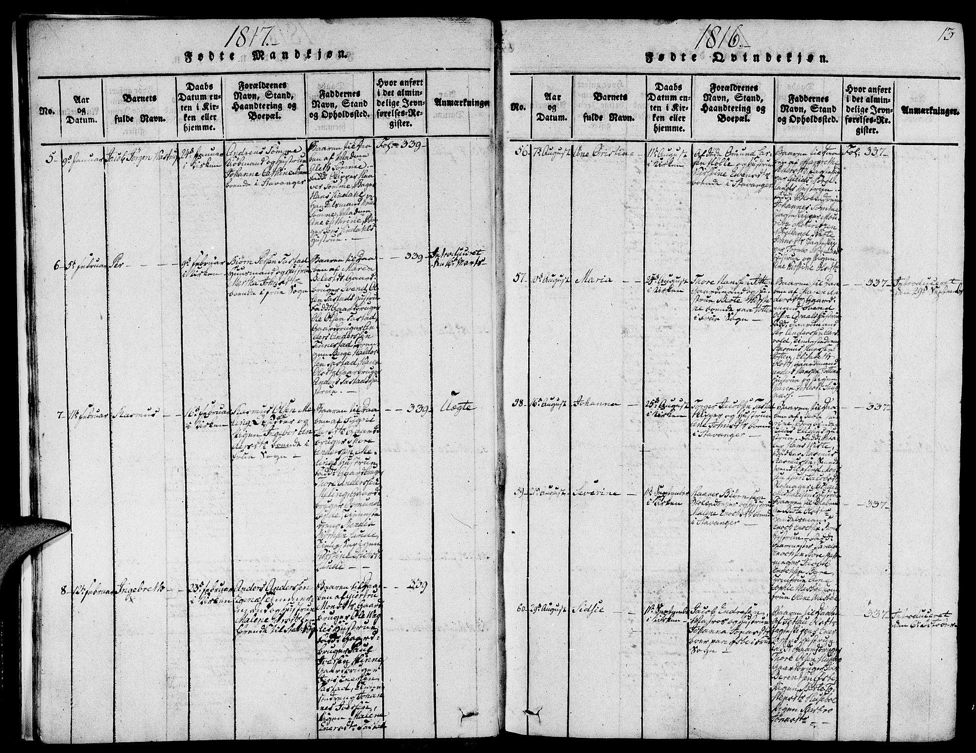 Domkirken sokneprestkontor, SAST/A-101812/001/30/30BA/L0008: Parish register (official) no. A 8, 1816-1821, p. 13
