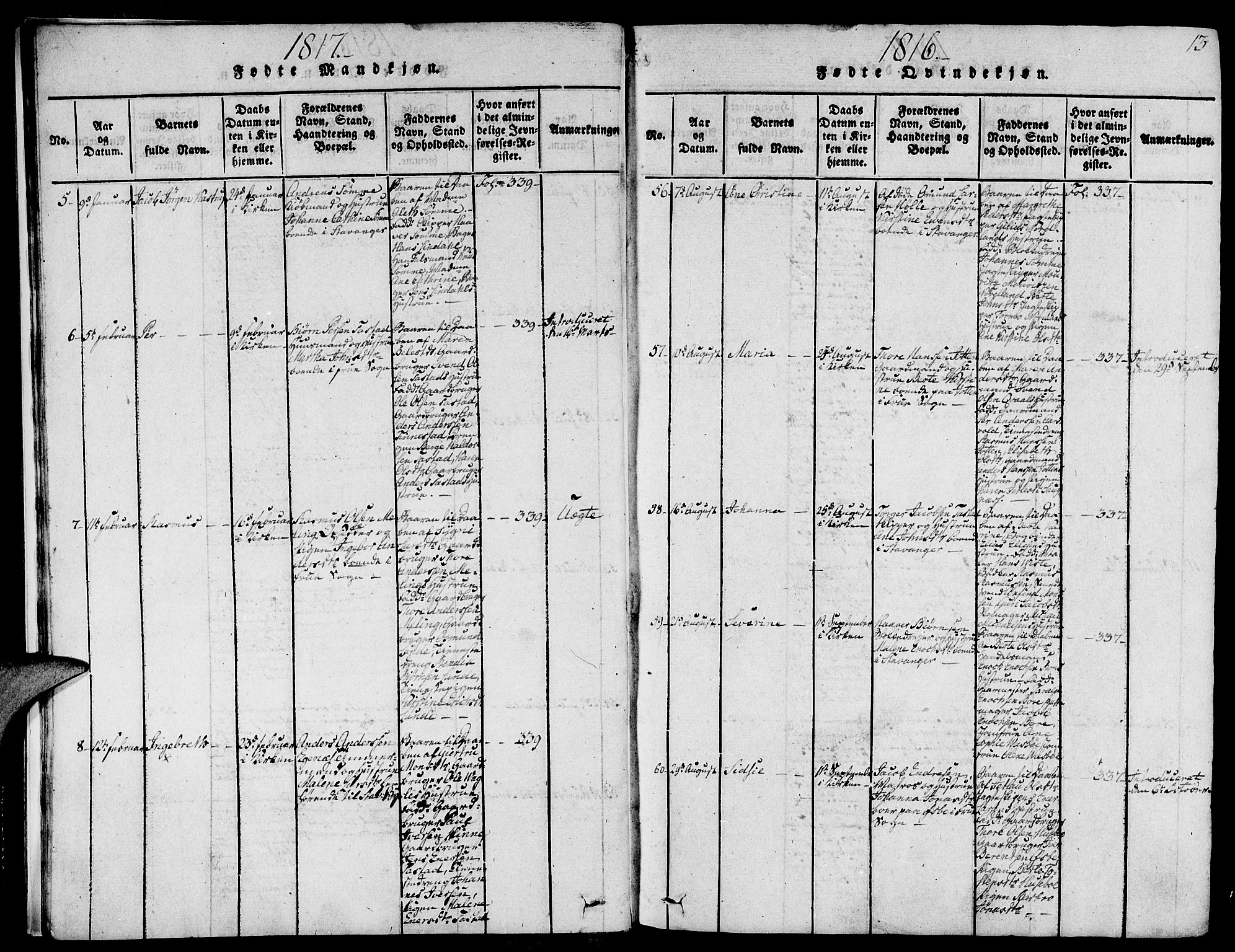 Domkirken sokneprestkontor, AV/SAST-A-101812/001/30/30BA/L0008: Parish register (official) no. A 8, 1816-1821, p. 13