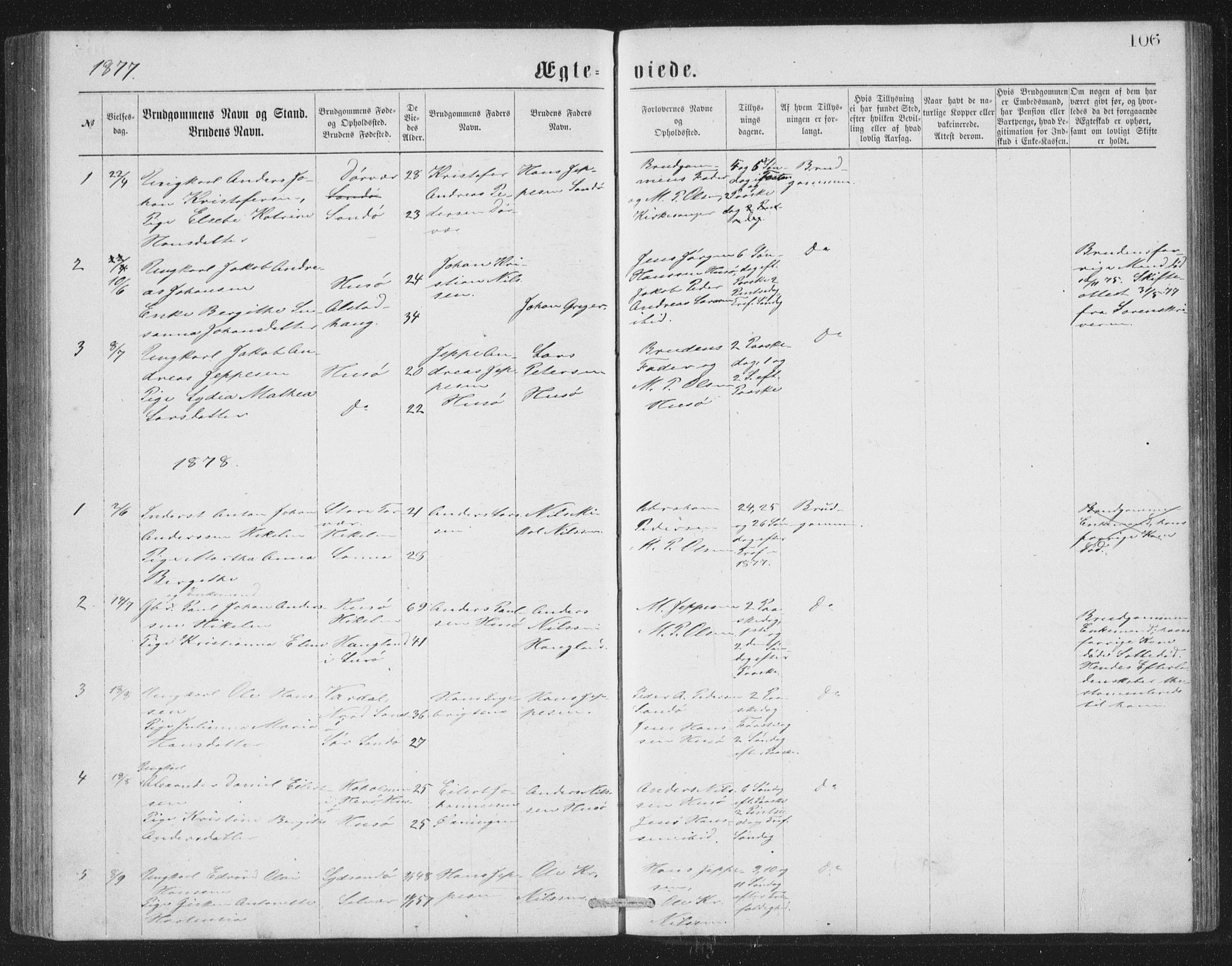 Ministerialprotokoller, klokkerbøker og fødselsregistre - Nordland, AV/SAT-A-1459/840/L0582: Parish register (copy) no. 840C02, 1874-1900, p. 106