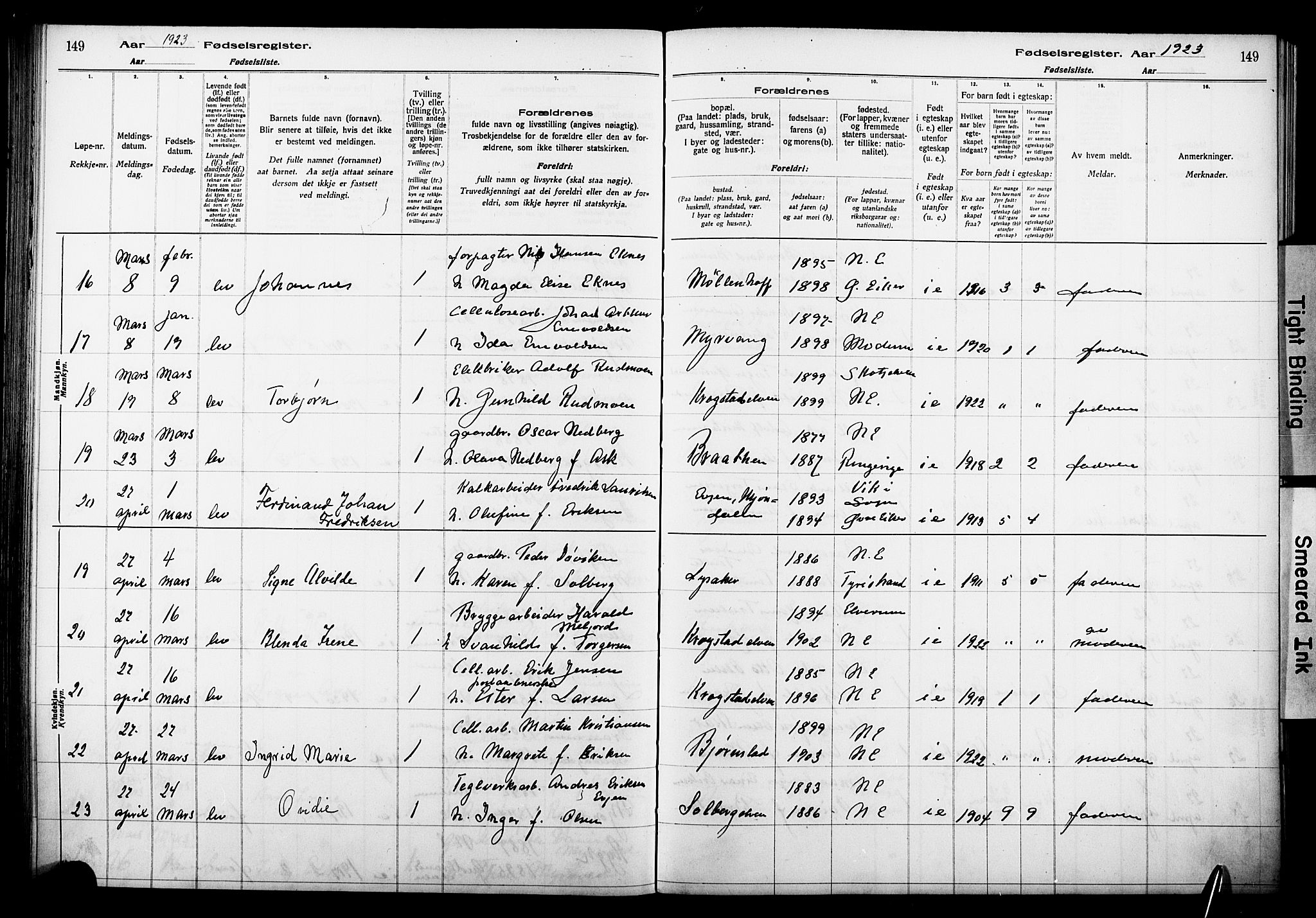 Nedre Eiker kirkebøker, AV/SAKO-A-612/J/Ja/L0001: Birth register no. 1, 1916-1925, p. 149