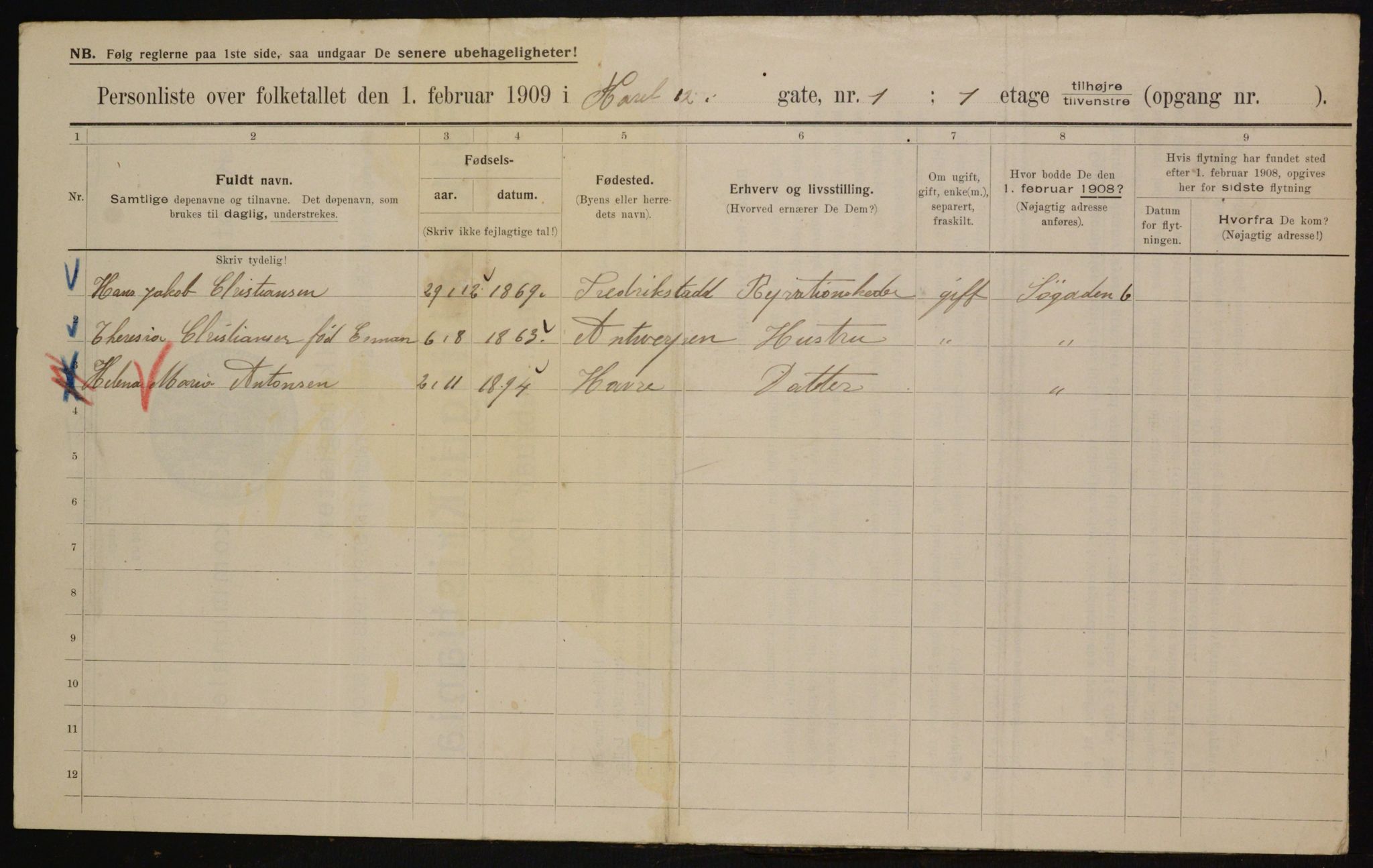 OBA, Municipal Census 1909 for Kristiania, 1909, p. 44074