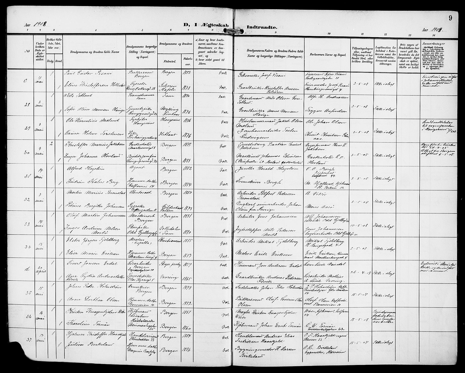 Domkirken sokneprestembete, AV/SAB-A-74801/H/Hab/L0033: Parish register (copy) no. D 5, 1907-1924, p. 9