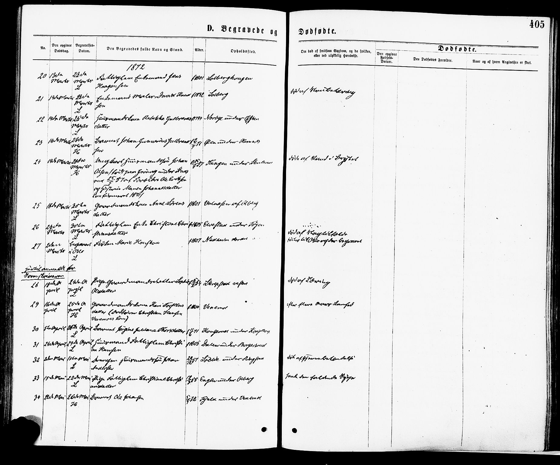 Høland prestekontor Kirkebøker, AV/SAO-A-10346a/F/Fa/L0012.a: Parish register (official) no. I 12A, 1869-1879, p. 405