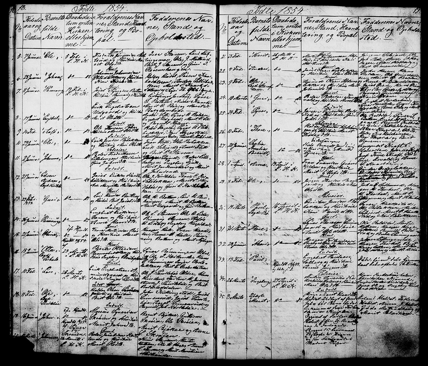 Lesja prestekontor, SAH/PREST-068/H/Ha/Hab/L0005: Parish register (copy) no. 5, 1850-1894, p. 18-19