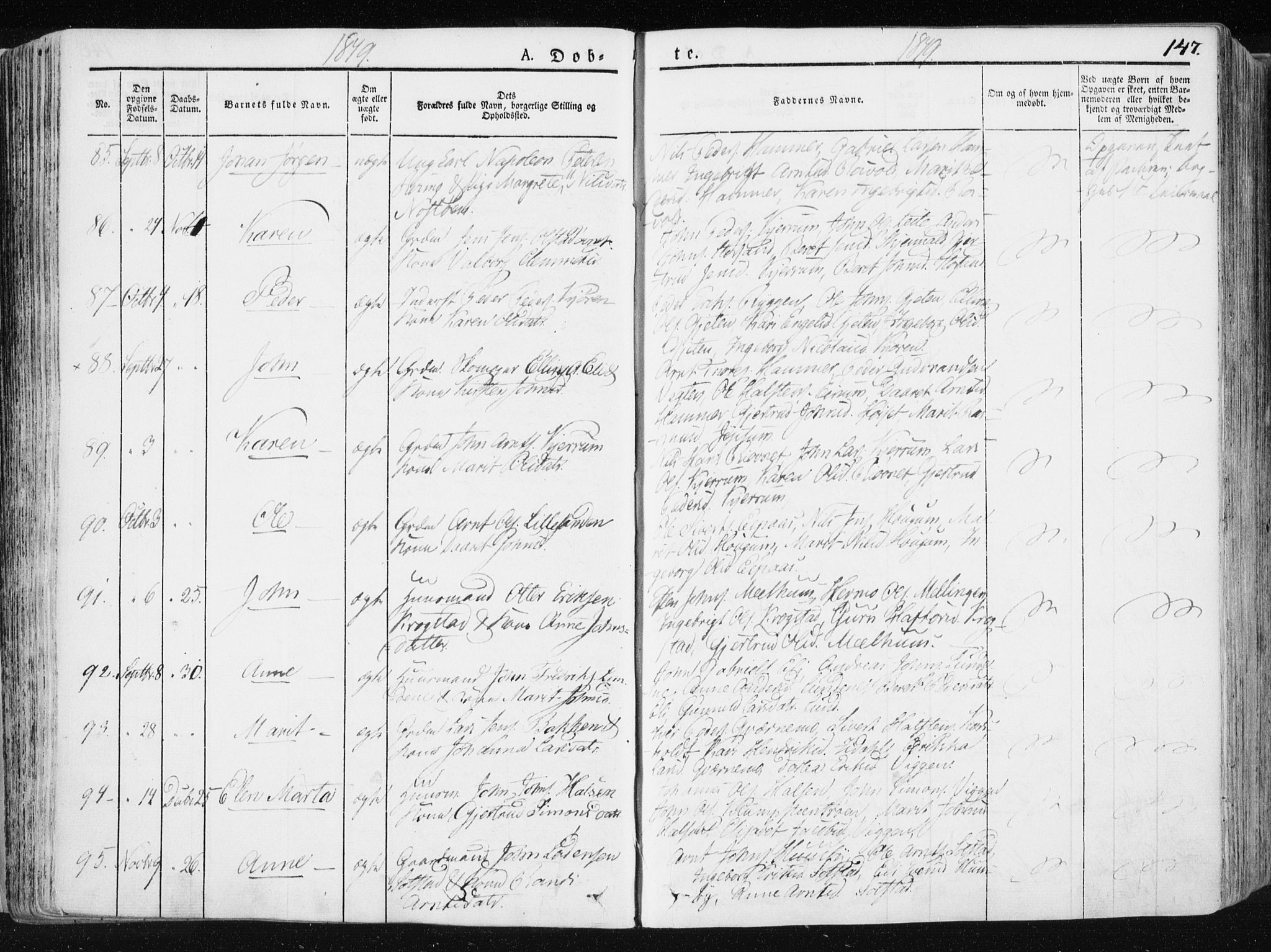 Ministerialprotokoller, klokkerbøker og fødselsregistre - Sør-Trøndelag, SAT/A-1456/665/L0771: Parish register (official) no. 665A06, 1830-1856, p. 147