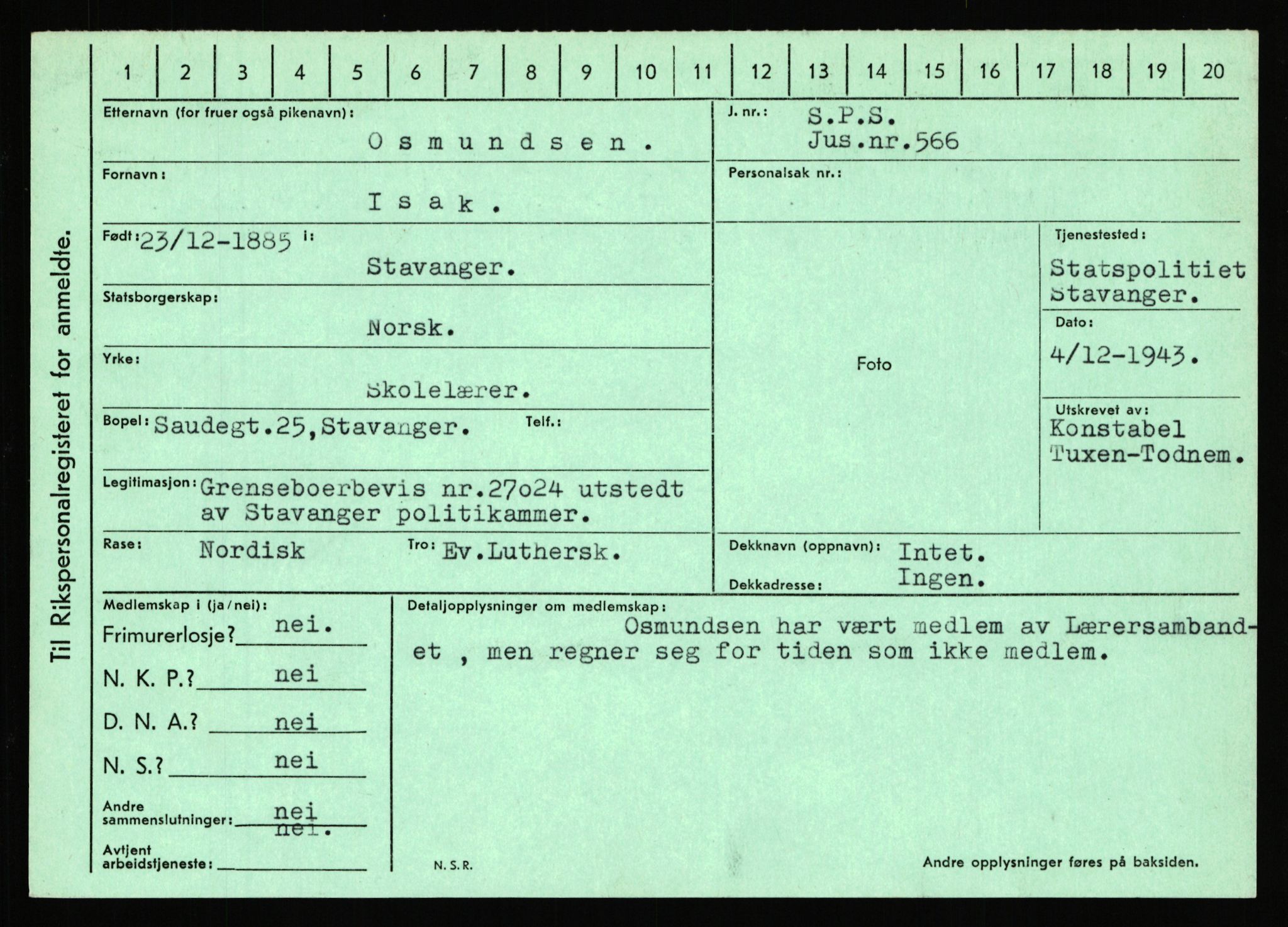 Statspolitiet - Hovedkontoret / Osloavdelingen, AV/RA-S-1329/C/Ca/L0012: Oanæs - Quistgaard	, 1943-1945, p. 2648