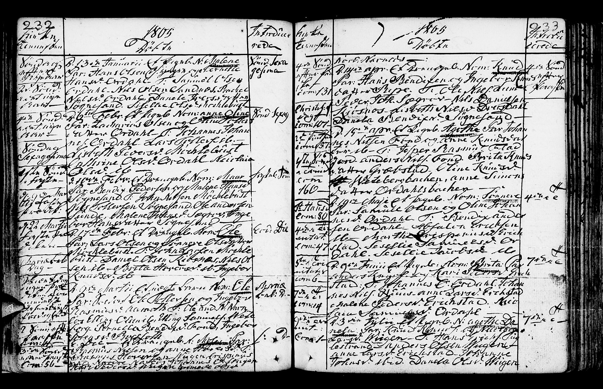 Jølster sokneprestembete, AV/SAB-A-80701/H/Haa/Haaa/L0006: Parish register (official) no. A 6, 1790-1821, p. 232-233