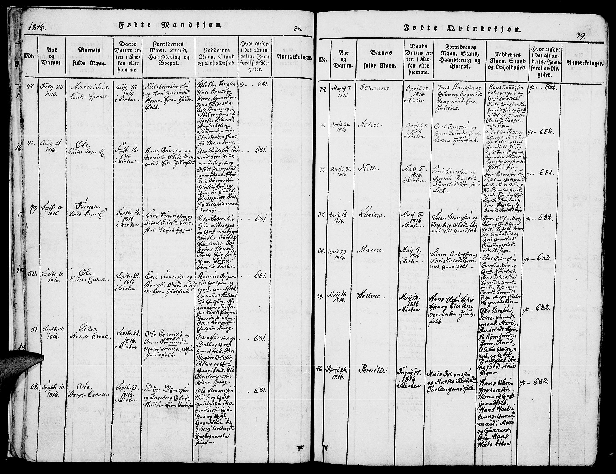 Romedal prestekontor, AV/SAH-PREST-004/K/L0002: Parish register (official) no. 2, 1814-1828, p. 38-39