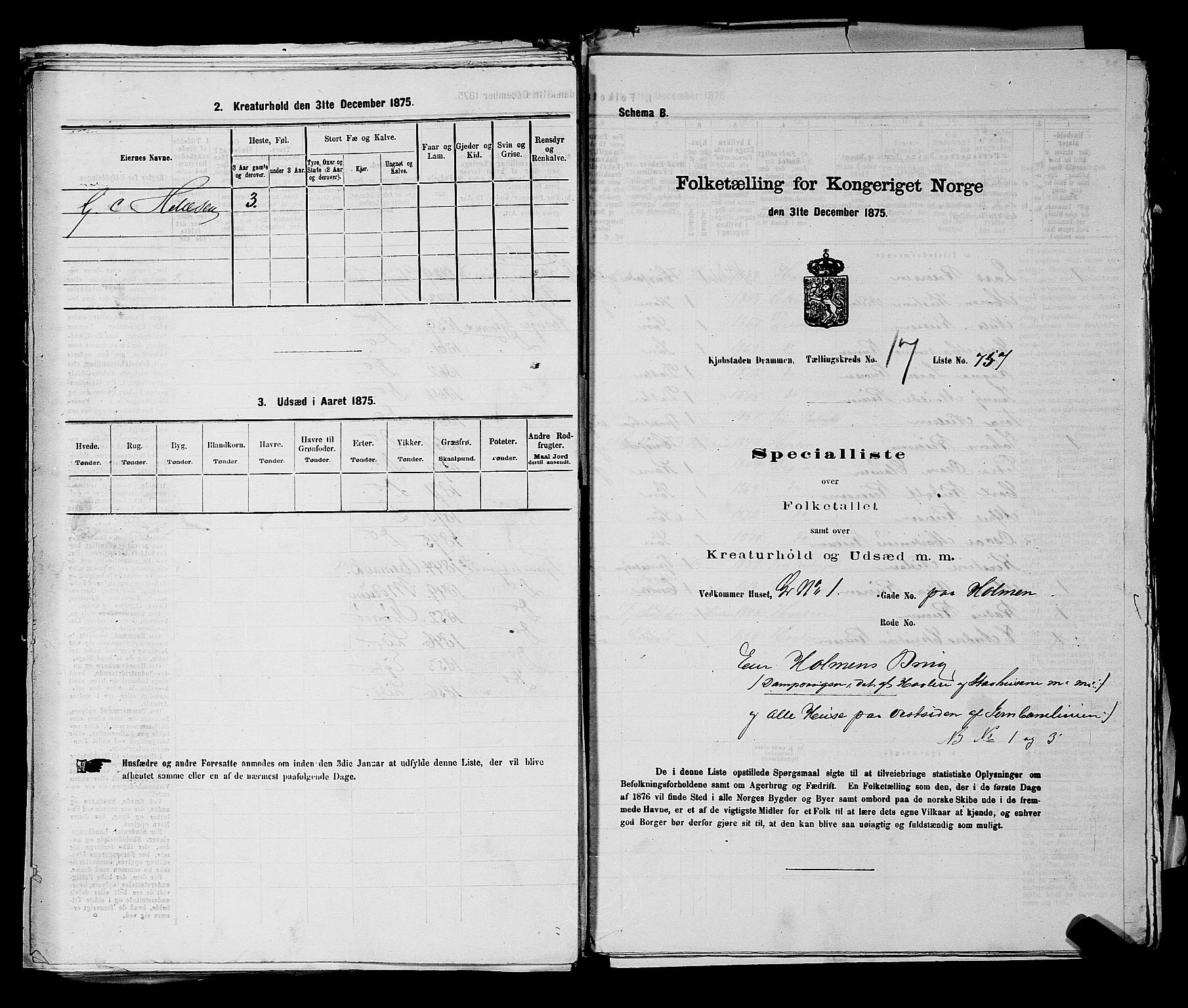 SAKO, 1875 census for 0602 Drammen, 1875, p. 1909