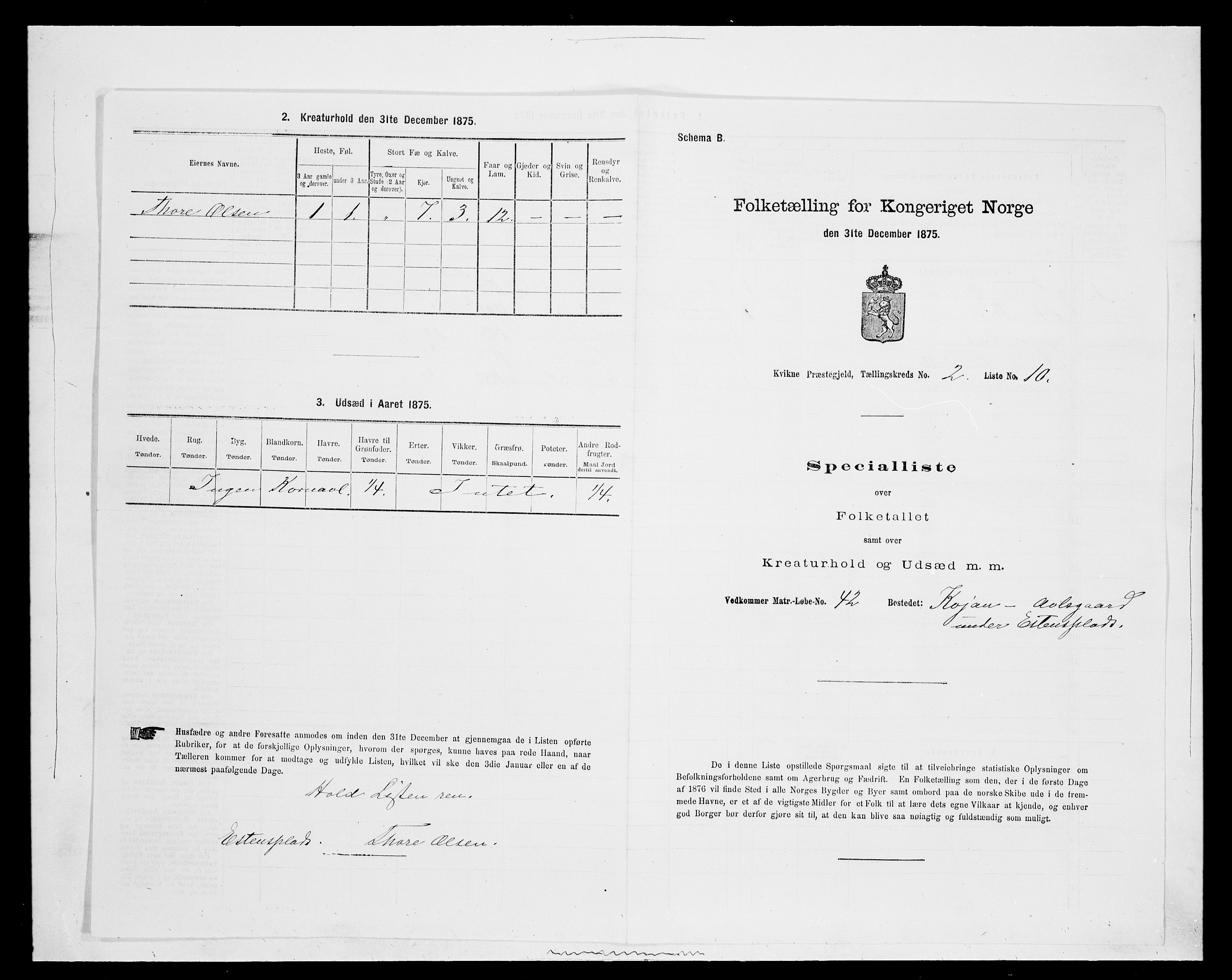 SAH, 1875 census for 0440P Kvikne, 1875, p. 147