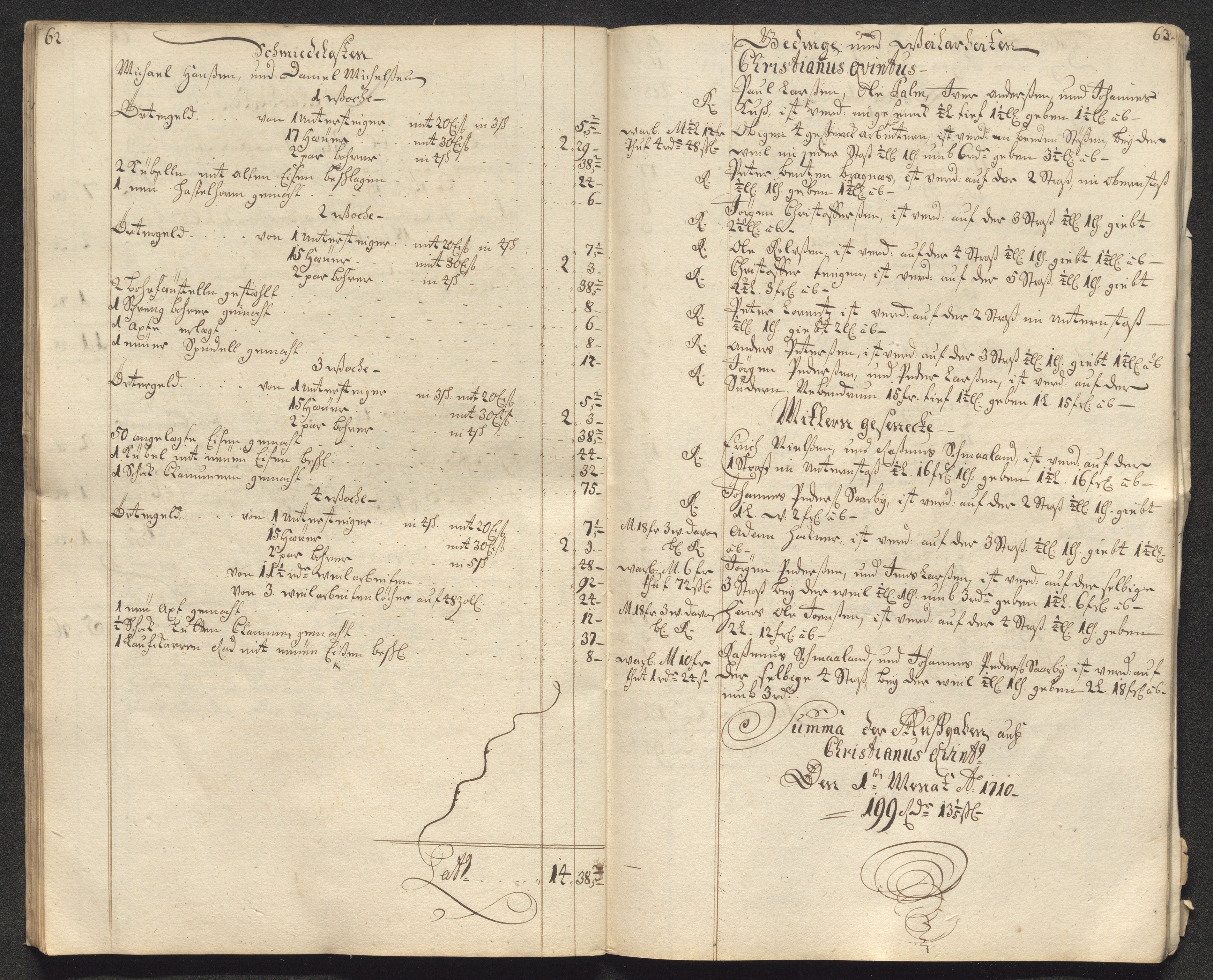 Kongsberg Sølvverk 1623-1816, AV/SAKO-EA-3135/001/D/Dc/Dcd/L0099: Utgiftsregnskap for gruver m.m., 1710, p. 35