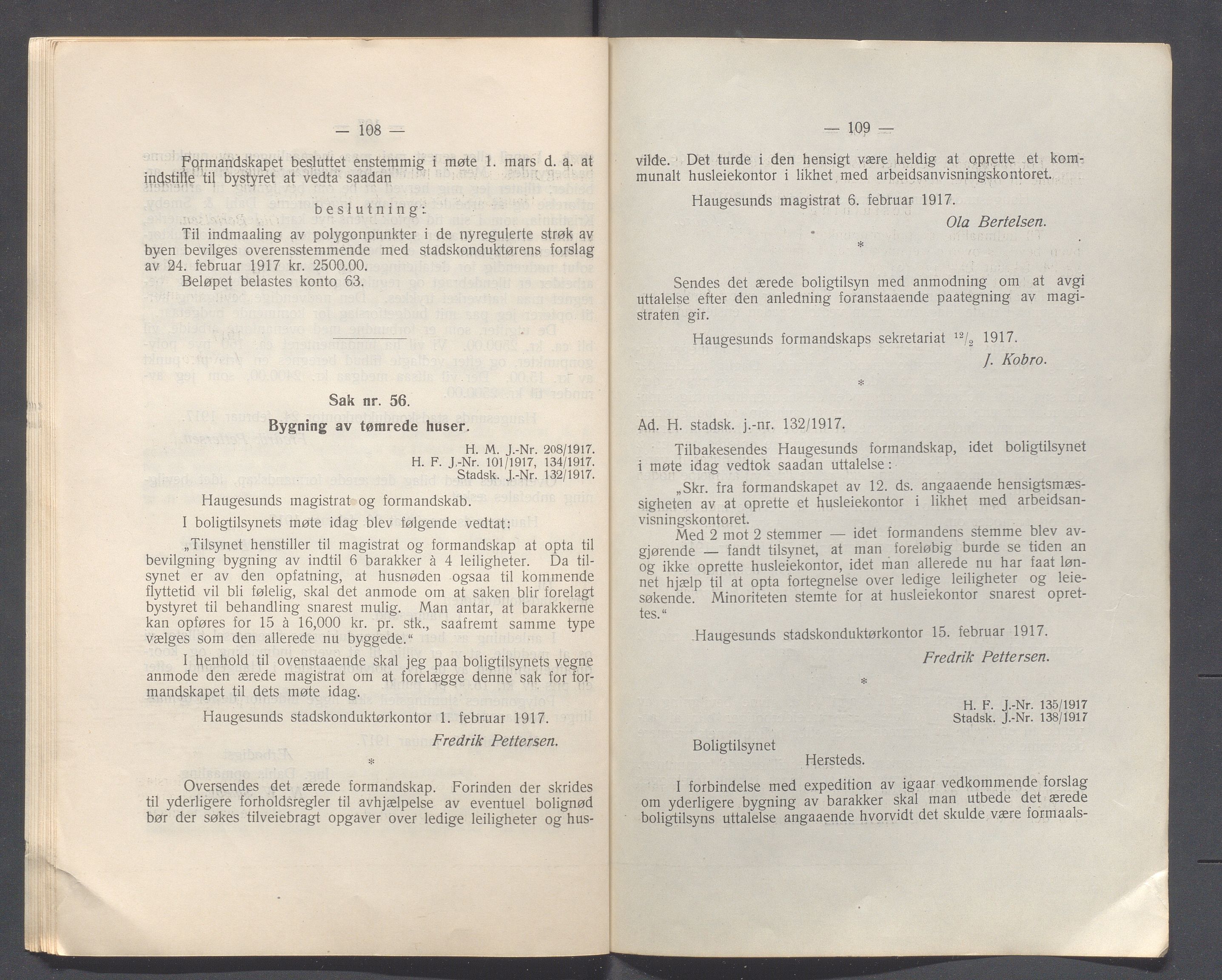 Haugesund kommune - Formannskapet og Bystyret, IKAR/A-740/A/Abb/L0002: Bystyreforhandlinger, 1908-1917, p. 1148