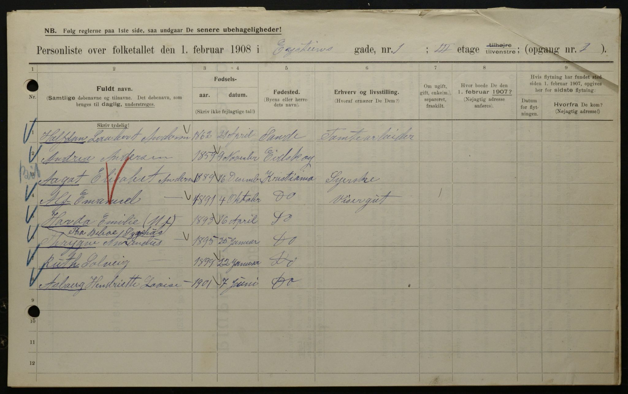 OBA, Municipal Census 1908 for Kristiania, 1908, p. 116973