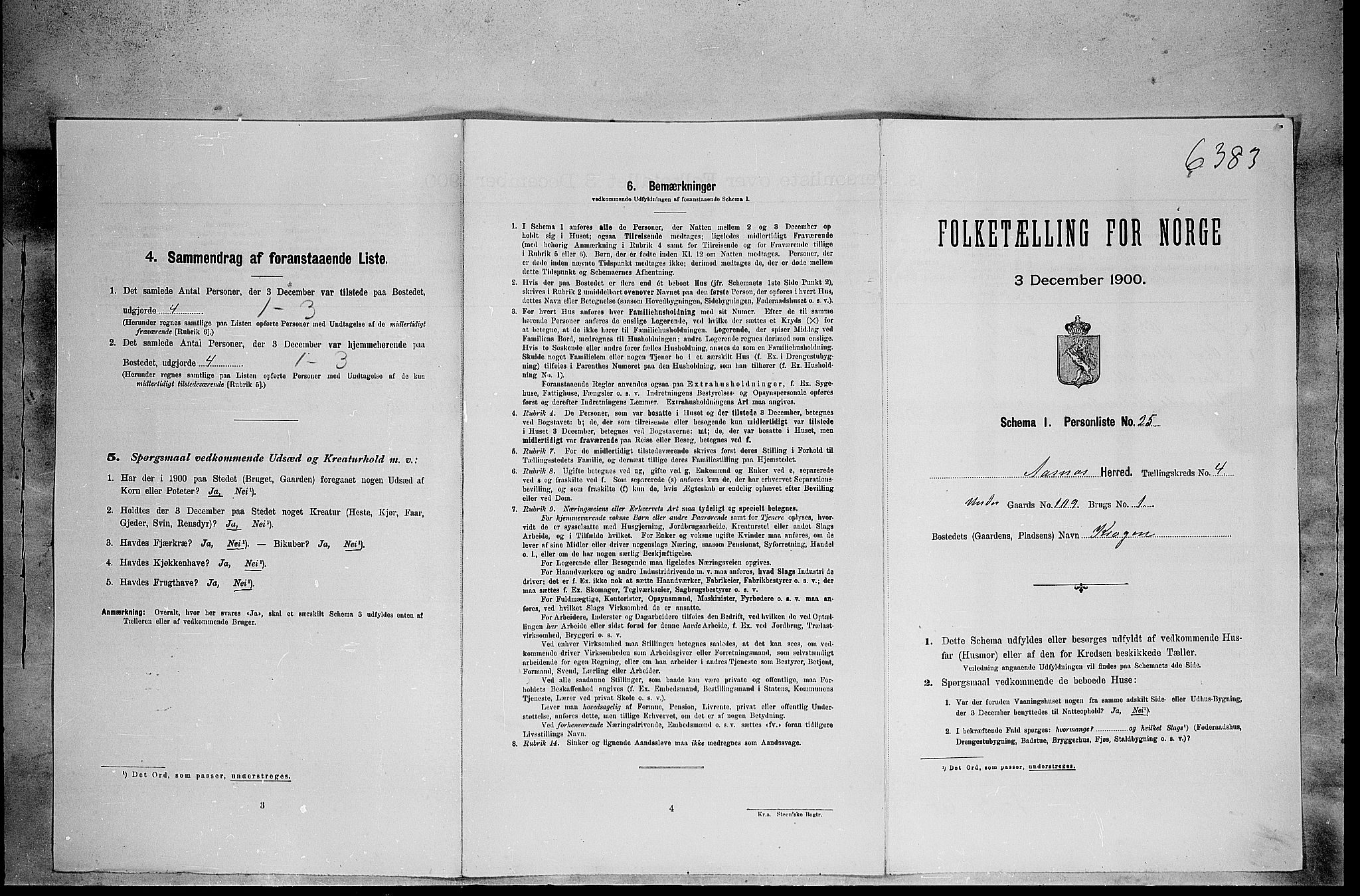 SAH, 1900 census for Åsnes, 1900, p. 614