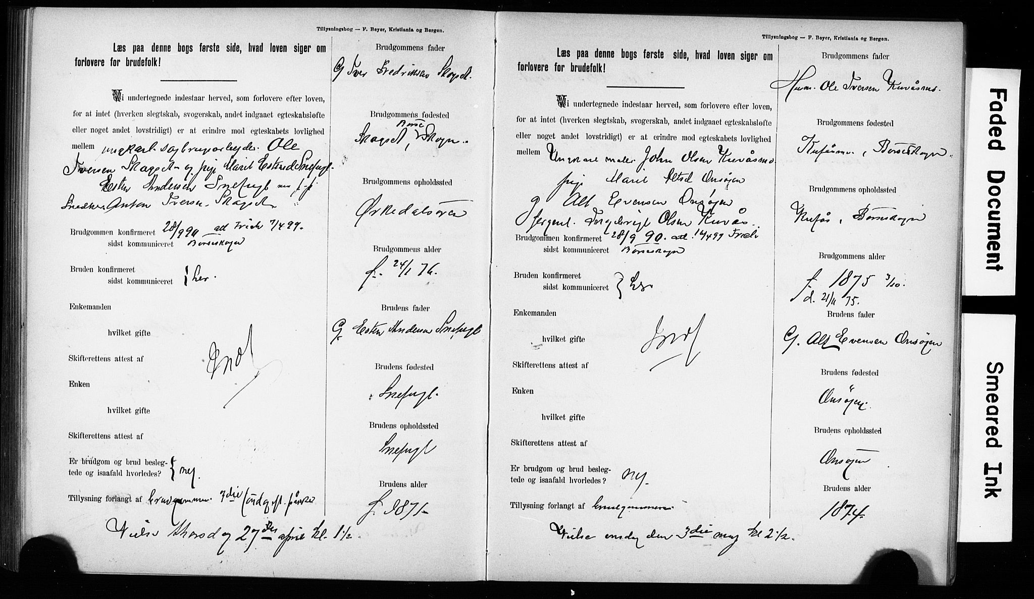 Hurum kirkebøker, AV/SAKO-A-229/H/Hb/L0001: Best man's statements no. 1, 1890-1899