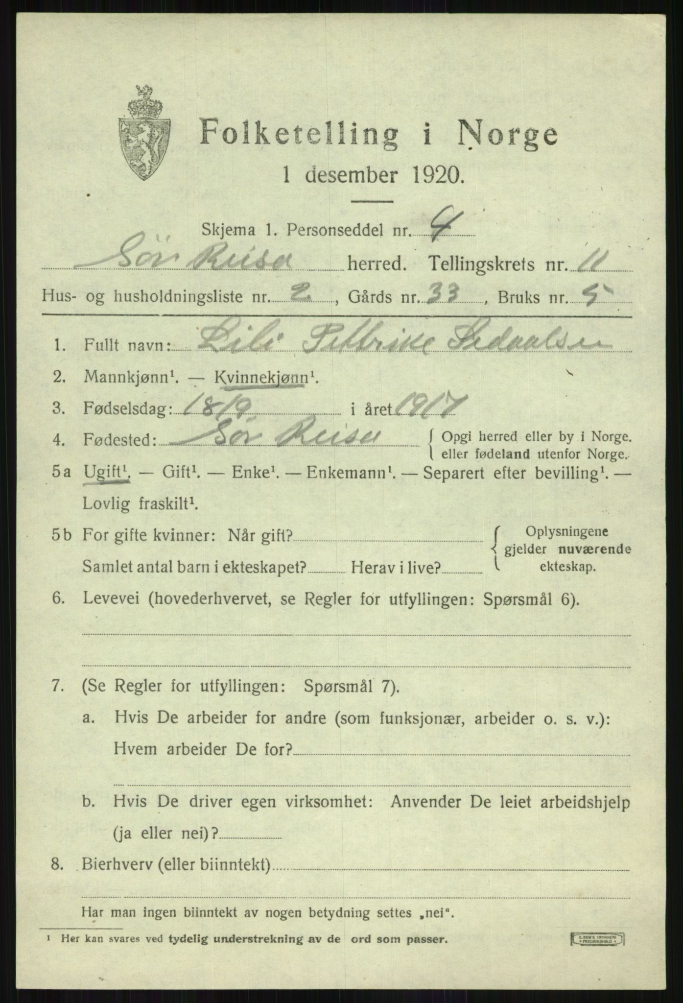 SATØ, 1920 census for Sørreisa, 1920, p. 4765