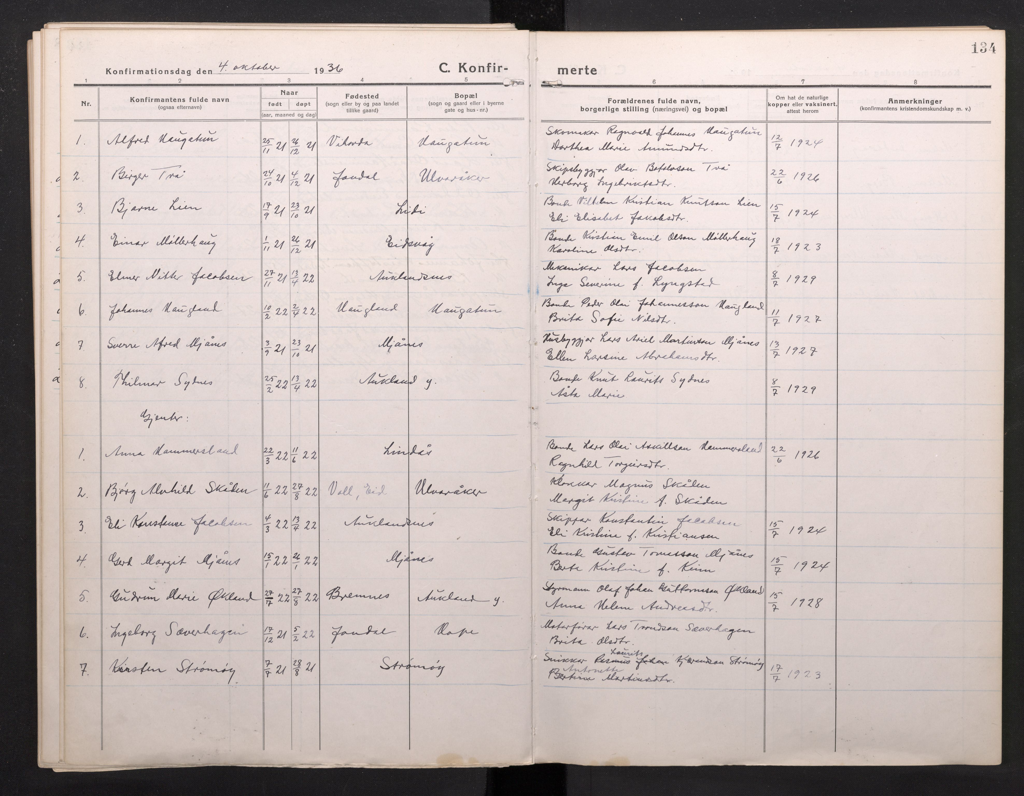 Sveio Sokneprestembete, AV/SAB-A-78501/H/Haa: Parish register (official) no. C 4, 1917-1948, p. 134