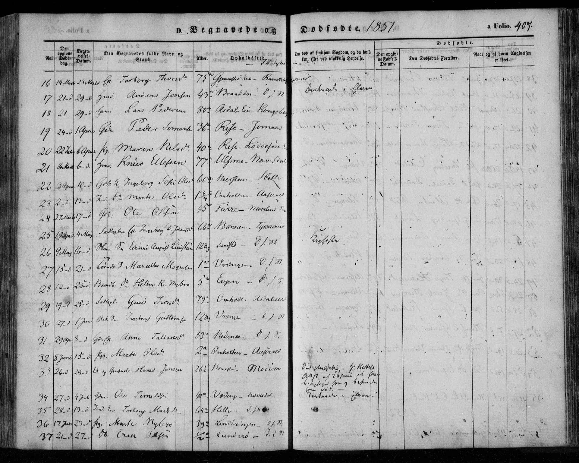 Øyestad sokneprestkontor, AV/SAK-1111-0049/F/Fa/L0014: Parish register (official) no. A 14, 1843-1856, p. 407