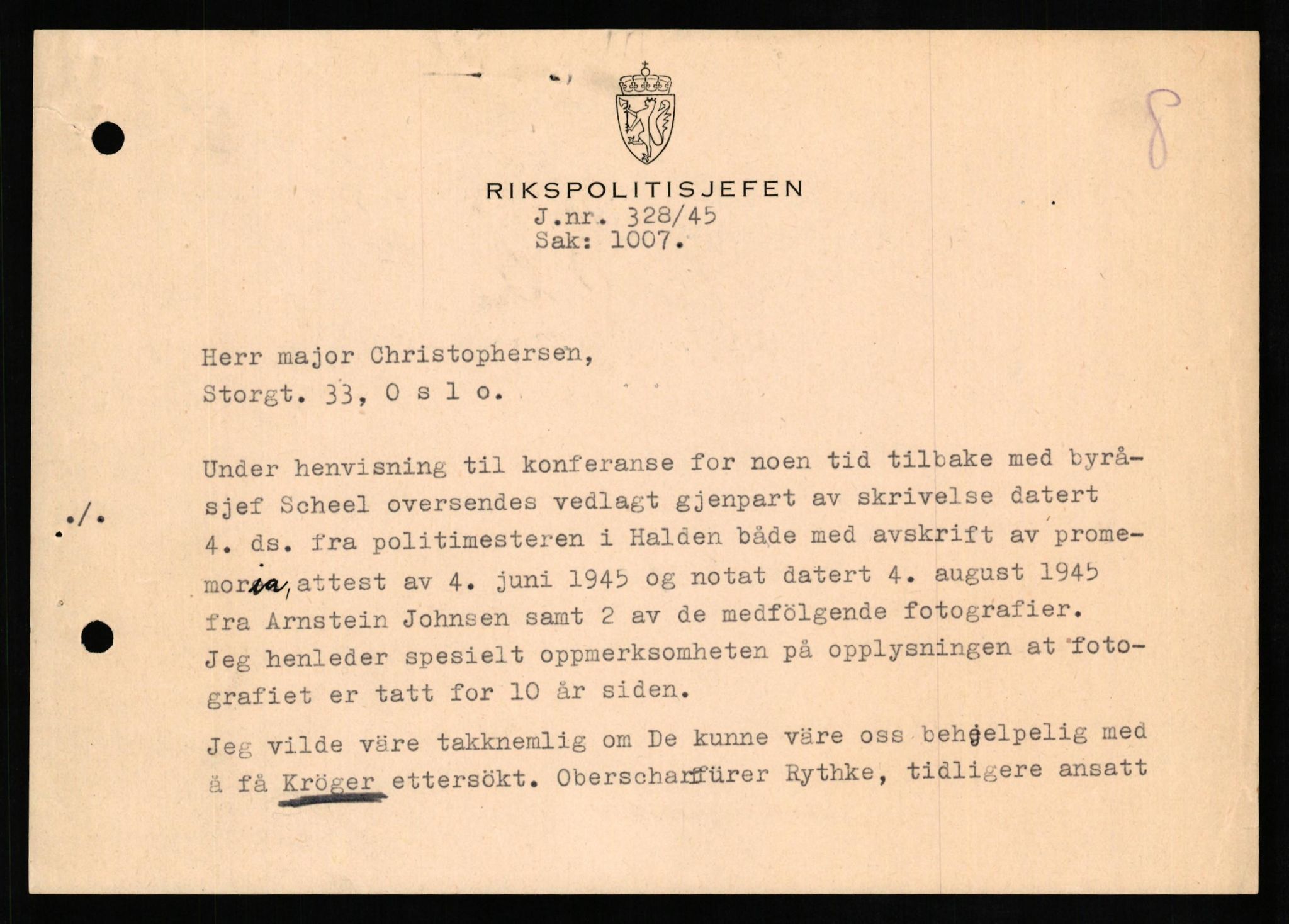 Forsvaret, Forsvarets overkommando II, AV/RA-RAFA-3915/D/Db/L0018: CI Questionaires. Tyske okkupasjonsstyrker i Norge. Tyskere., 1945-1946, p. 410