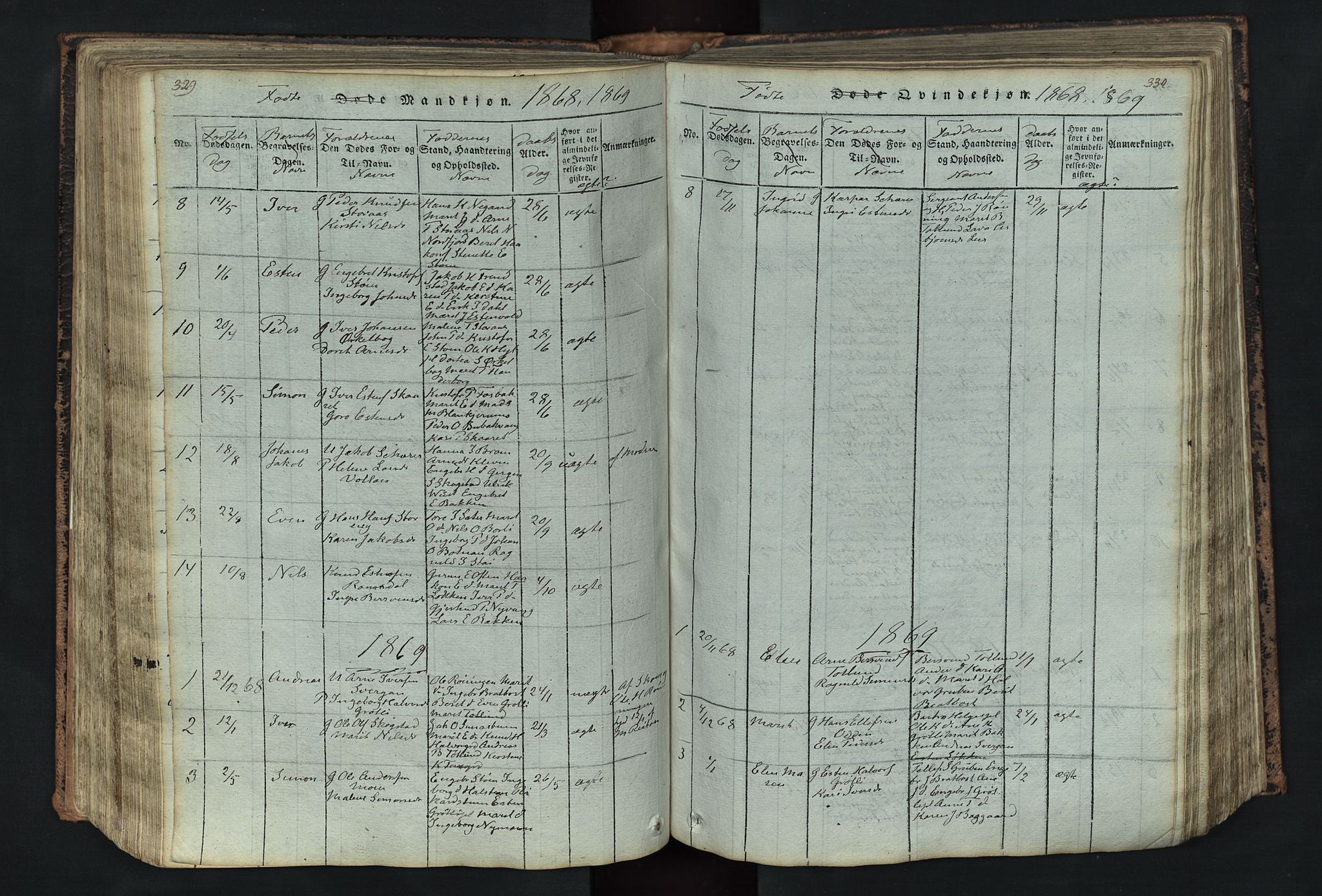 Kvikne prestekontor, AV/SAH-PREST-064/H/Ha/Hab/L0001: Parish register (copy) no. 1, 1815-1895, p. 329-330