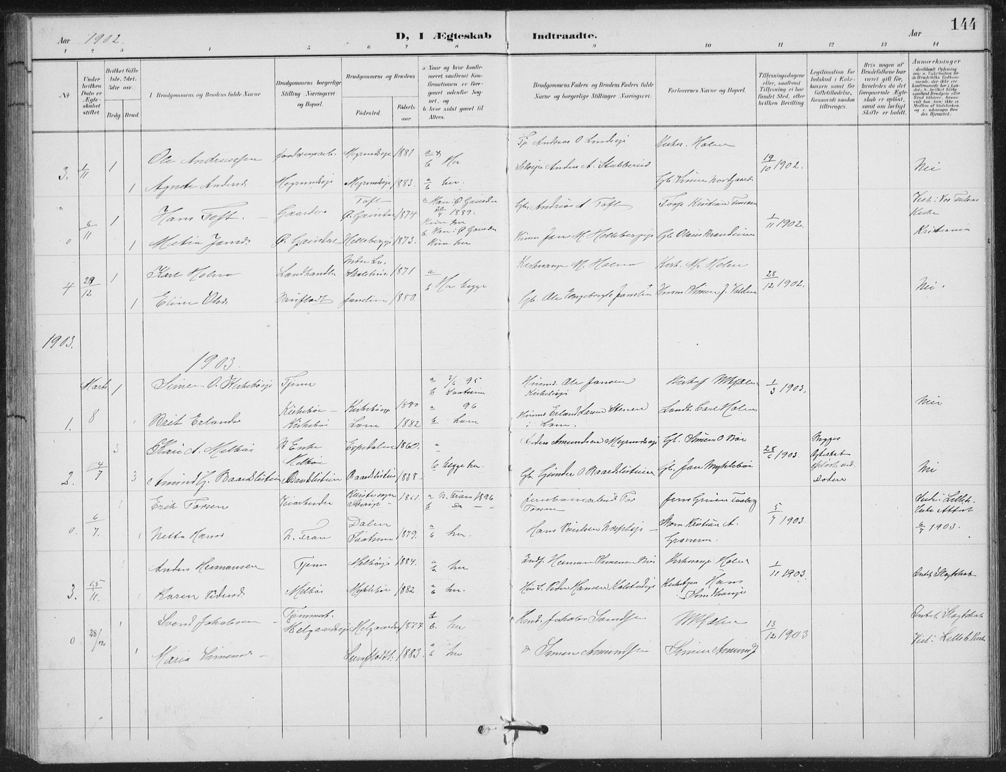 Vestre Gausdal prestekontor, SAH/PREST-094/H/Ha/Hab/L0004: Parish register (copy) no. 4, 1898-1939, p. 144