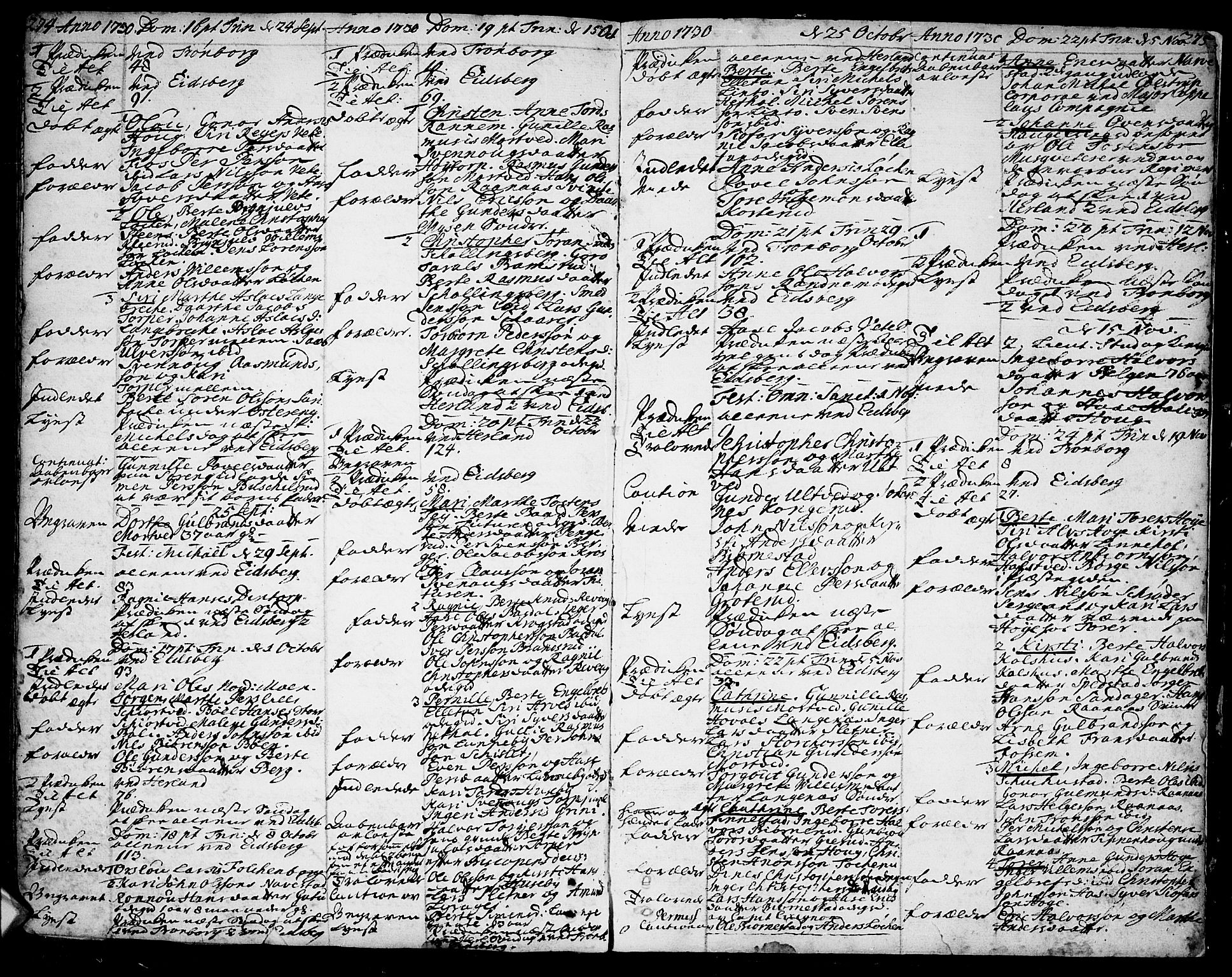 Eidsberg prestekontor Kirkebøker, SAO/A-10905/F/Fa/L0001: Parish register (official) no. I 1, 1710-1730, p. 274-275