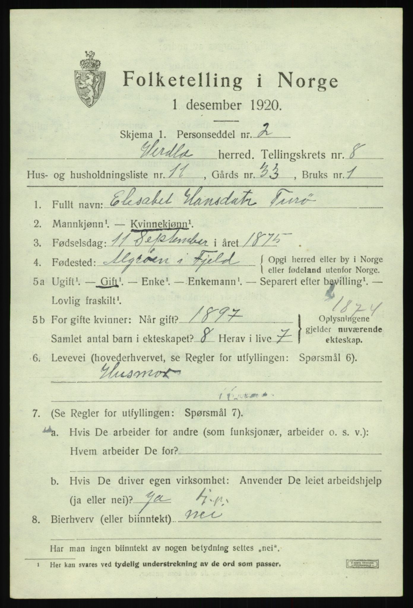 SAB, 1920 census for Herdla, 1920, p. 5889