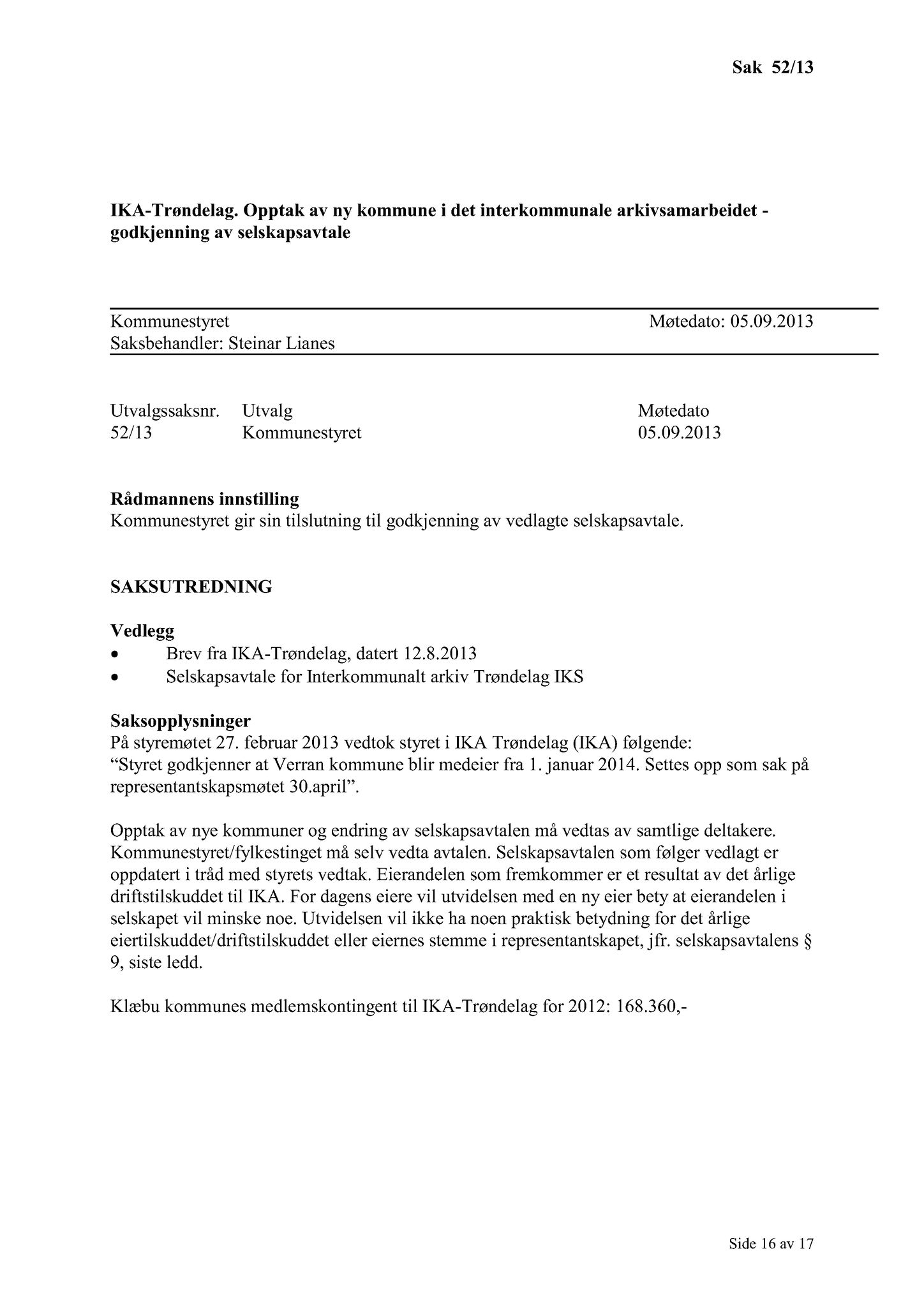 Klæbu Kommune, TRKO/KK/01-KS/L006: Kommunestyret - Møtedokumenter, 2013, p. 1005
