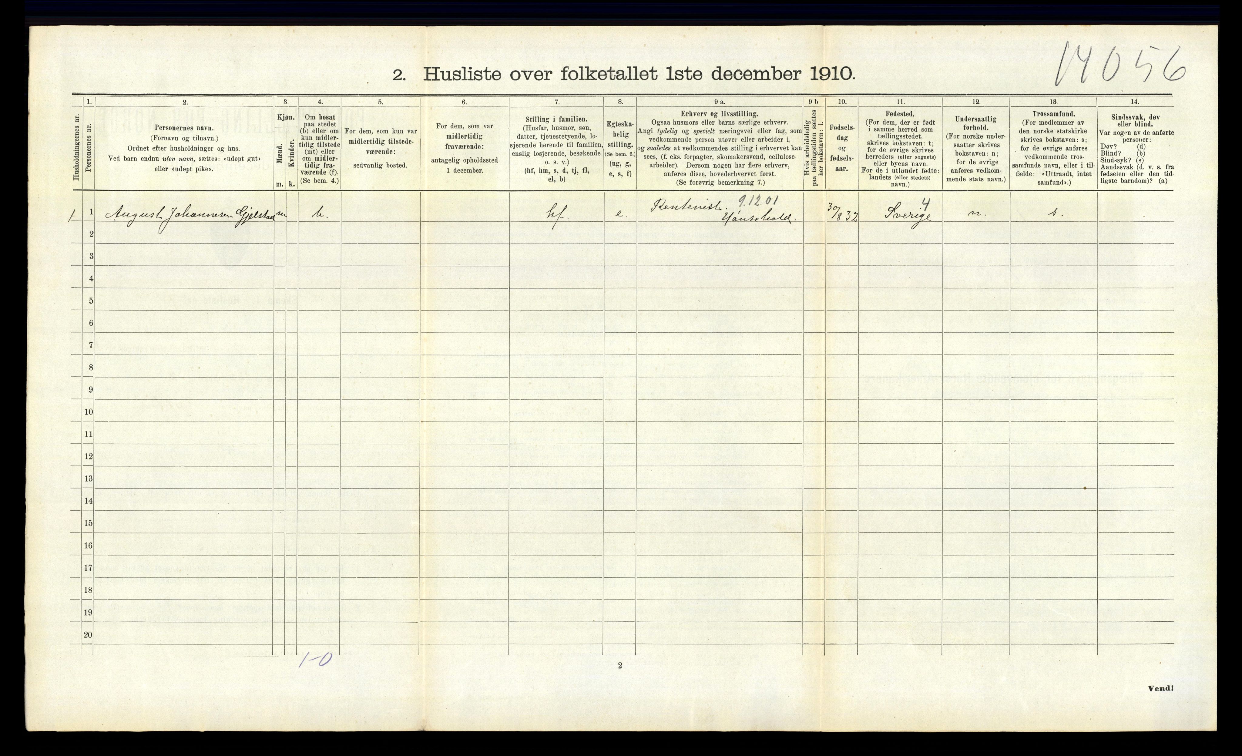 RA, 1910 census for Andebu, 1910, p. 958