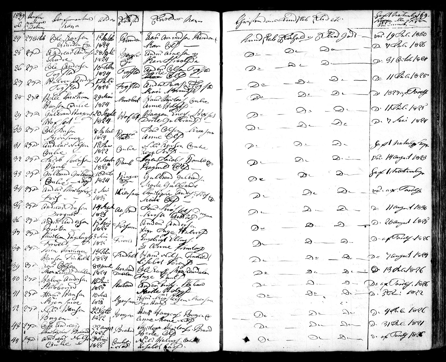 Nes prestekontor Kirkebøker, AV/SAO-A-10410/F/Fa/L0006: Parish register (official) no. I 6, 1833-1845, p. 169