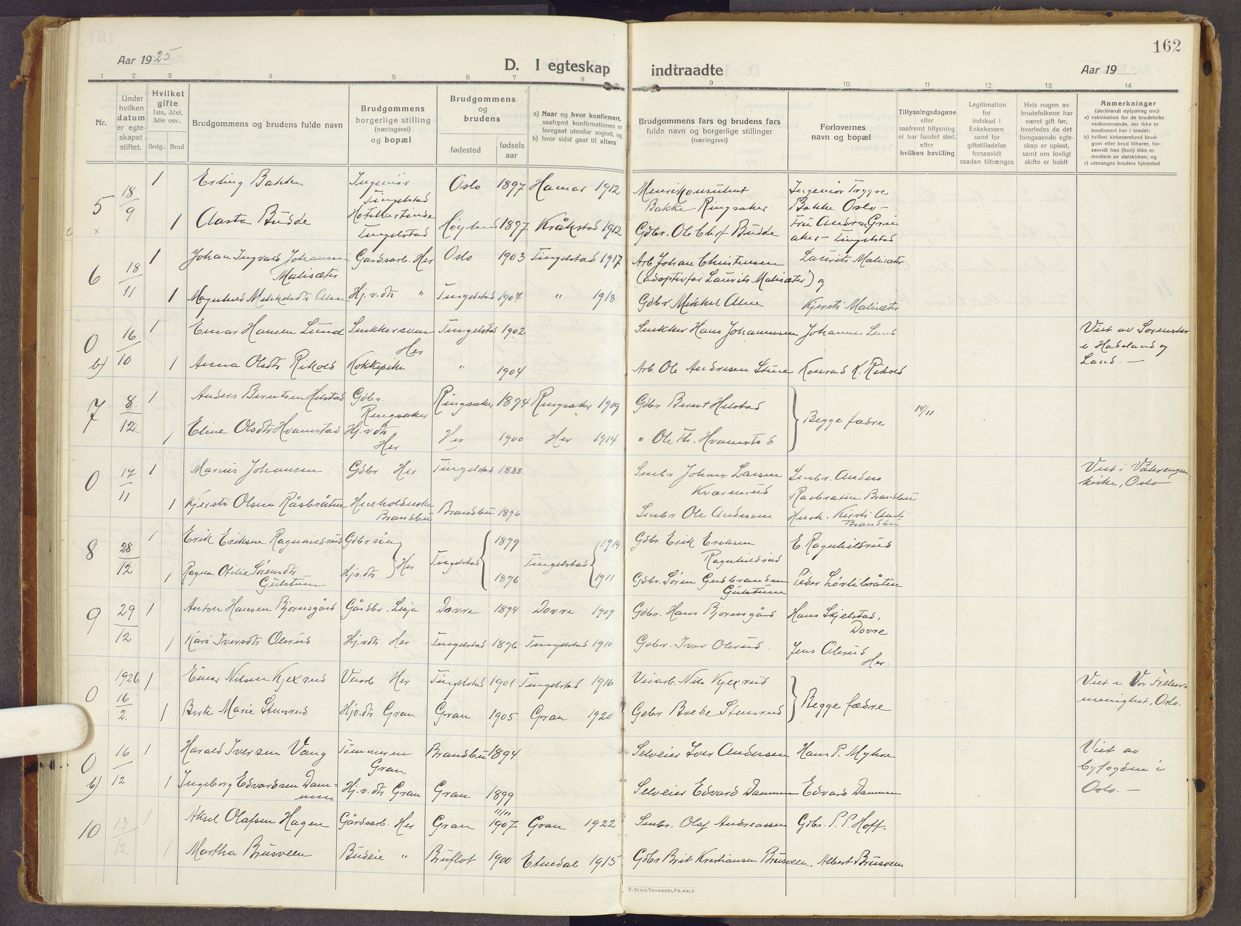 Brandbu prestekontor, SAH/PREST-114/H/Ha/Haa/L0003: Parish register (official) no. 3, 1914-1928, p. 162