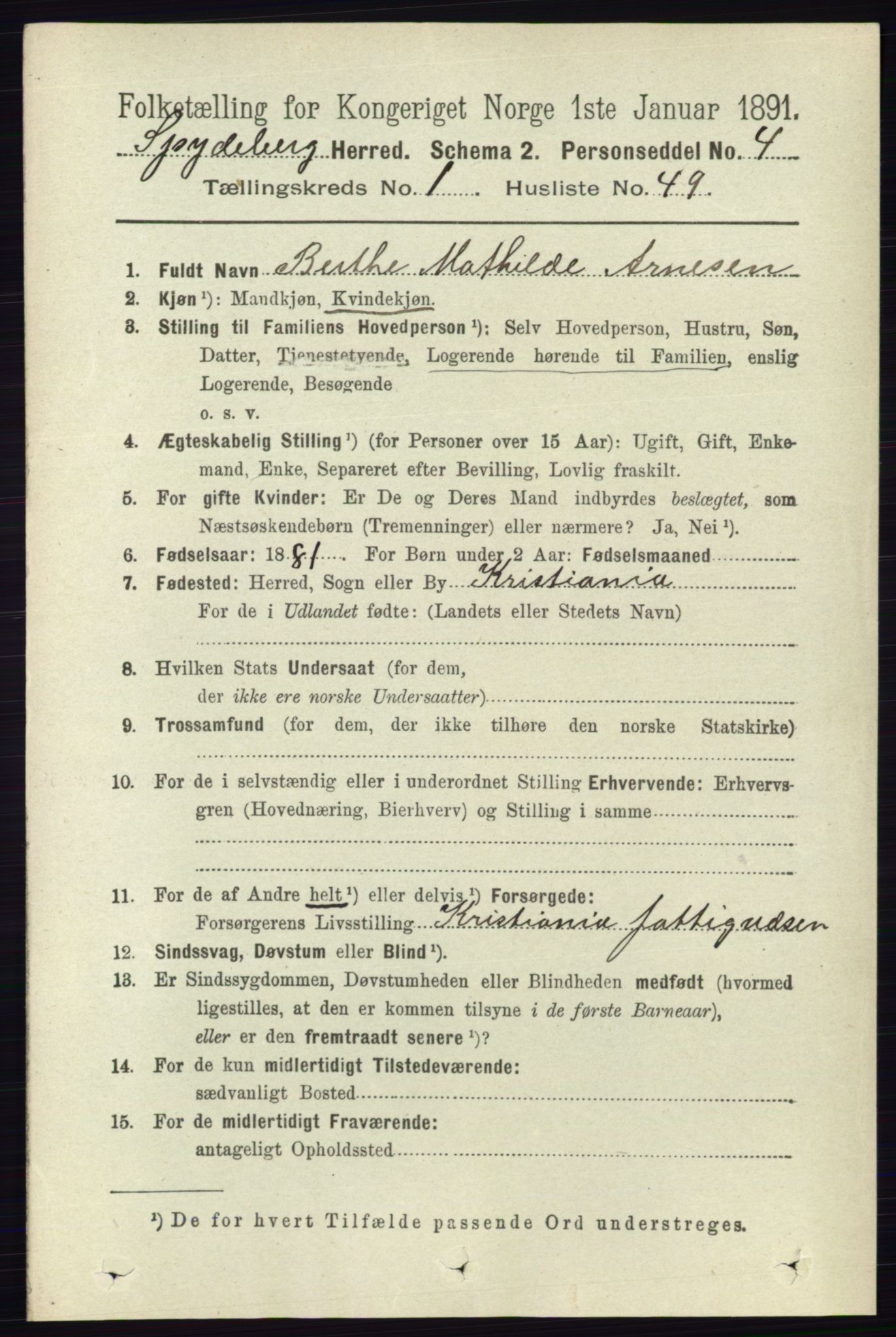 RA, 1891 census for 0123 Spydeberg, 1891, p. 463