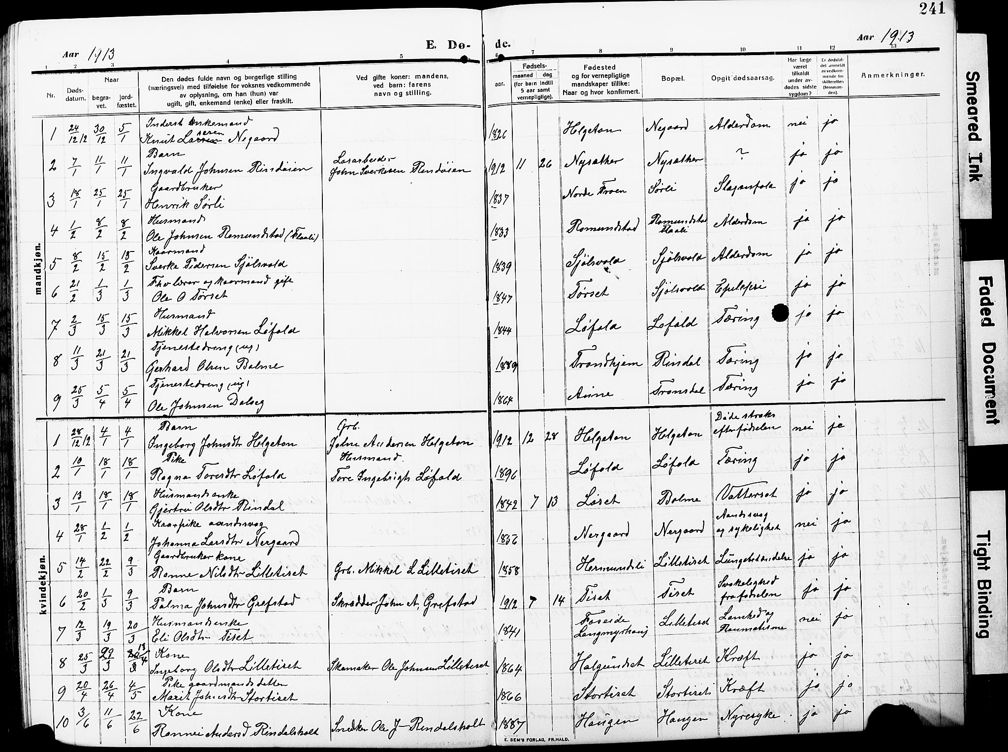 Ministerialprotokoller, klokkerbøker og fødselsregistre - Møre og Romsdal, AV/SAT-A-1454/598/L1079: Parish register (copy) no. 598C04, 1909-1927, p. 241