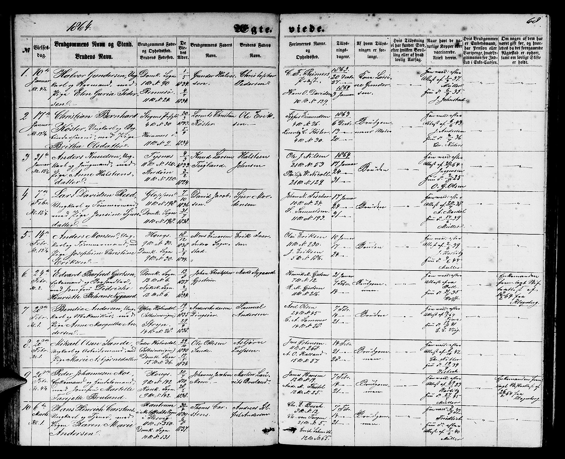 Domkirken sokneprestembete, SAB/A-74801/H/Hab/L0030: Parish register (copy) no. D 2, 1857-1876, p. 68